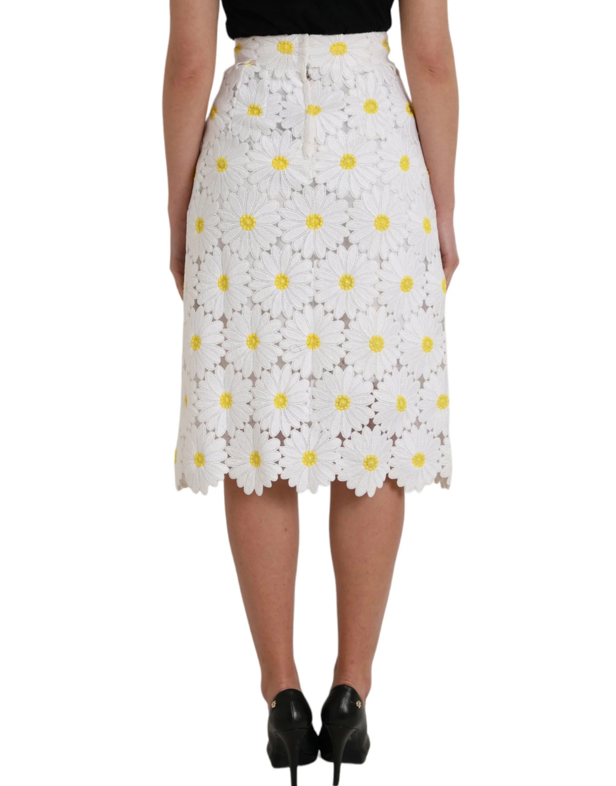 Dolce & Gabbana White Floral Pencil Straight Lace Skirt - IT38 | XS - Skirts