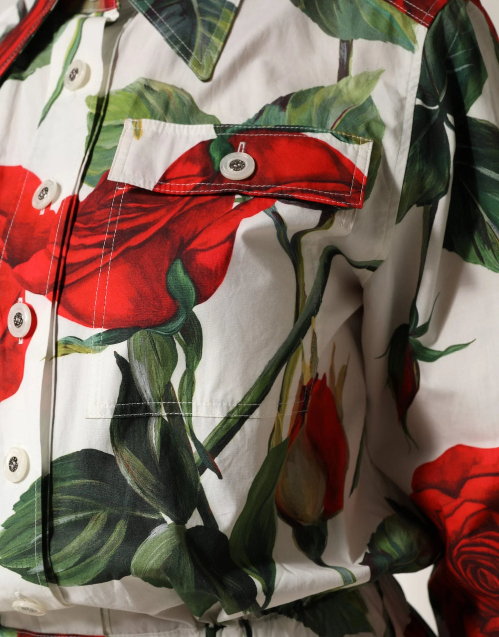 Dolce & Gabbana White Floral Print Cotton Jumpsuit Dress - IT40|S