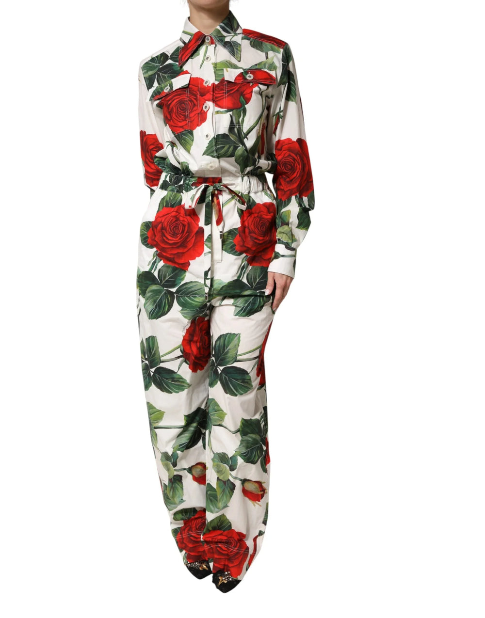 Dolce & Gabbana White Floral Print Cotton Jumpsuit Dress - IT40|S