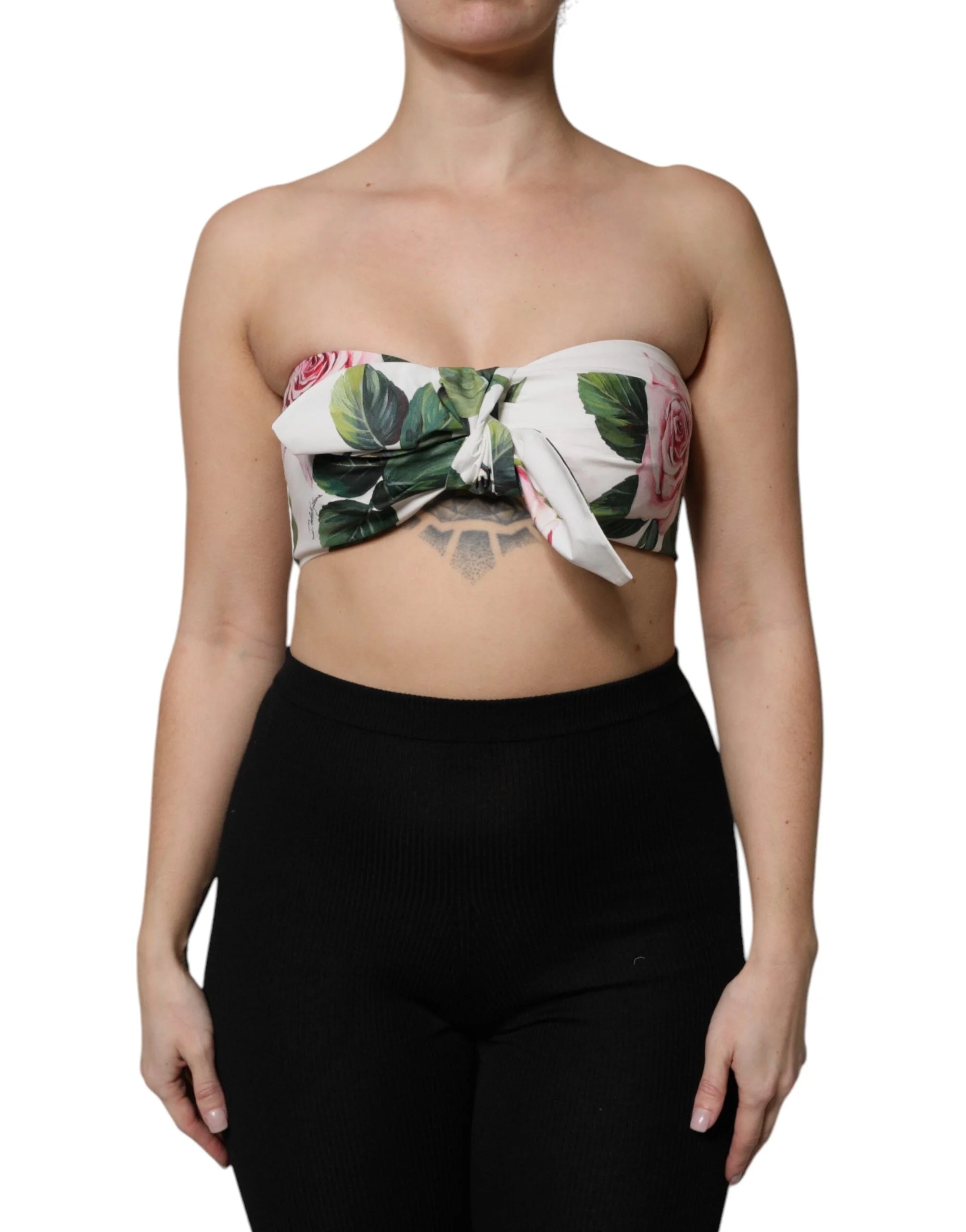 Dolce & Gabbana White Floral Print Cropped Bustier Corset Top - IT42|M - Tank Tops
