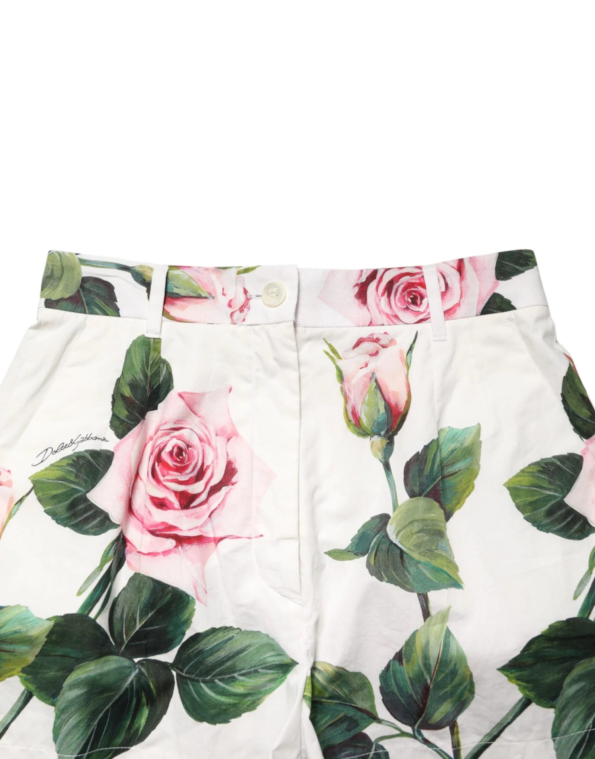 Dolce & Gabbana White Floral Print High Waist Hotpants Short - IT38 | XS