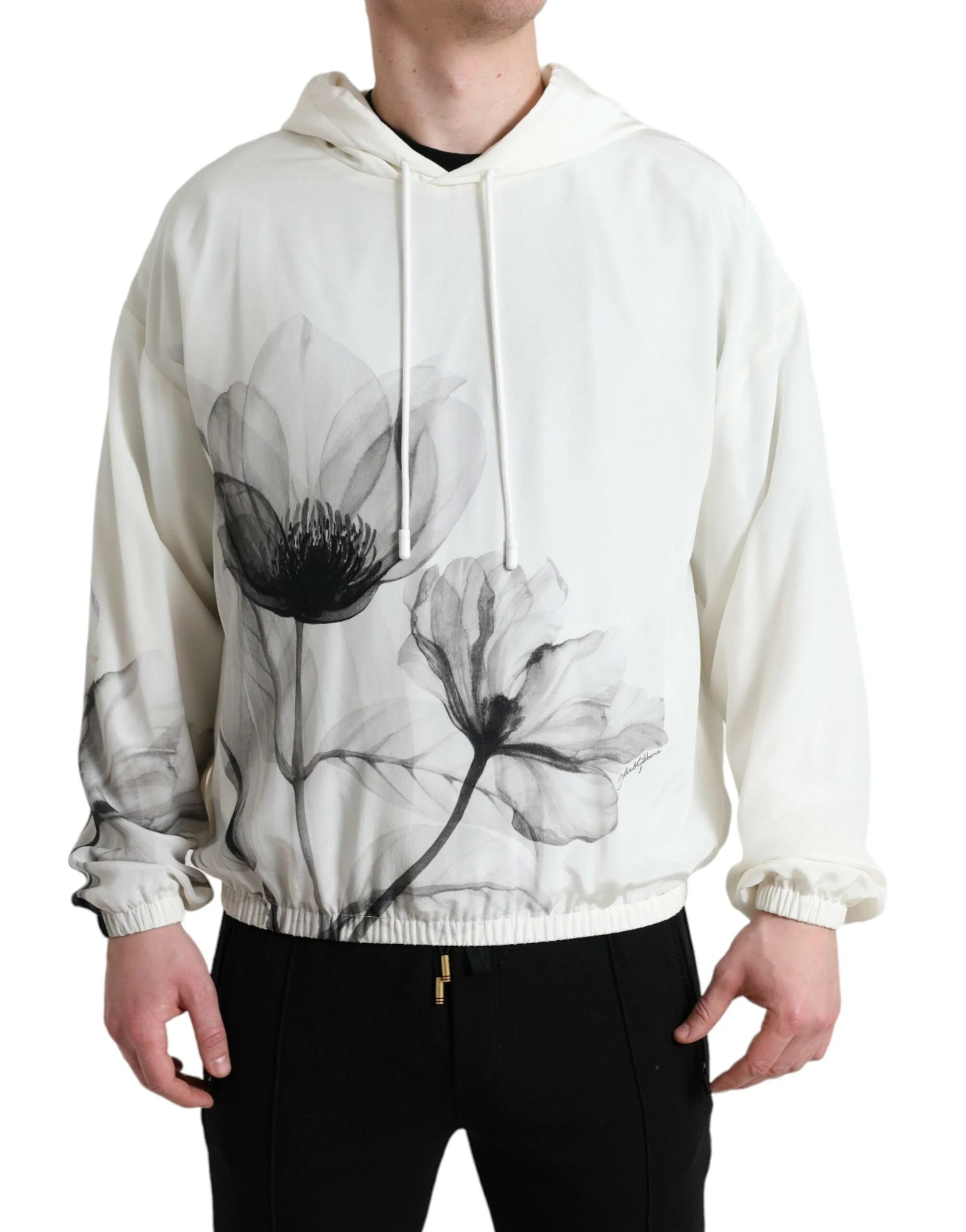 Dolce & Gabbana White Floral Print Hooded Pullover Sweater - IT48 | M - Hoodies