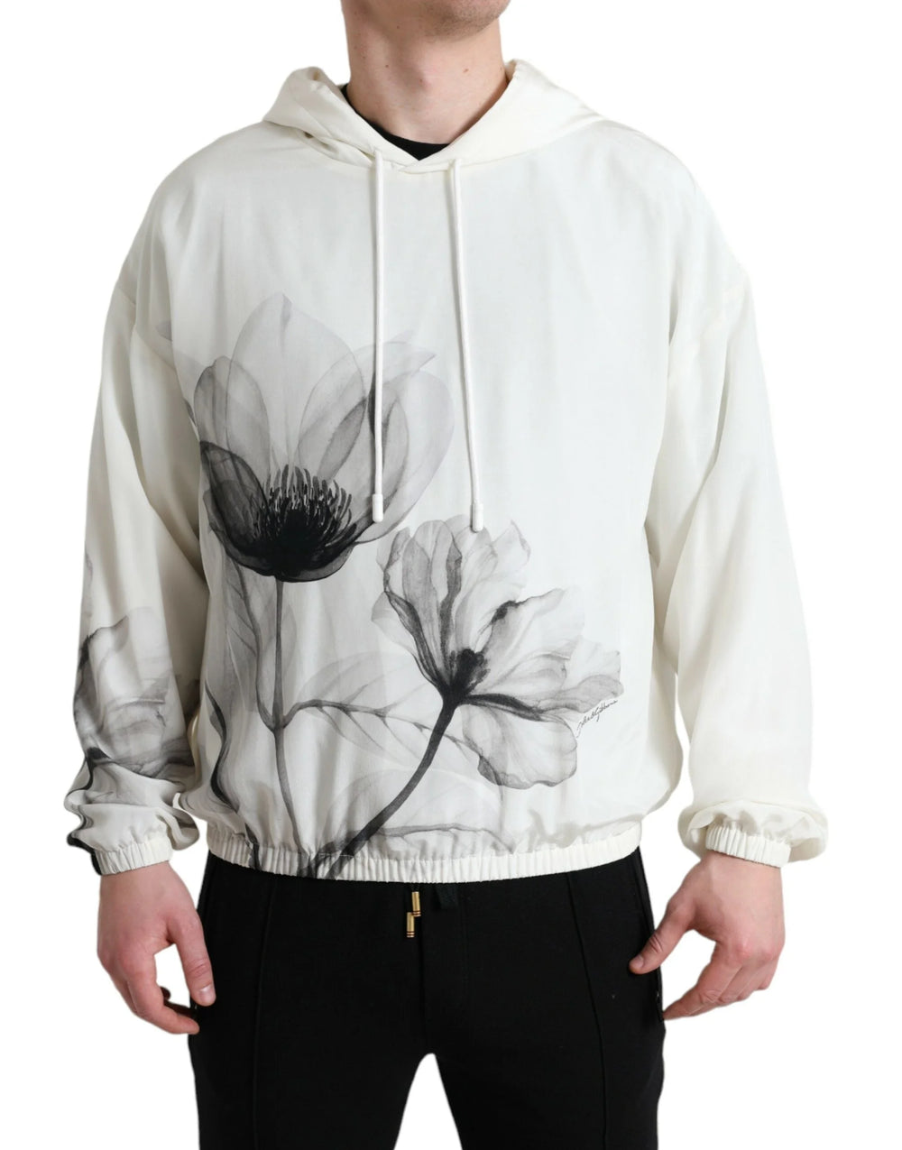 Dolce & Gabbana White Floral Print Hooded Pullover Sweater - IT48 | M - Hoodies
