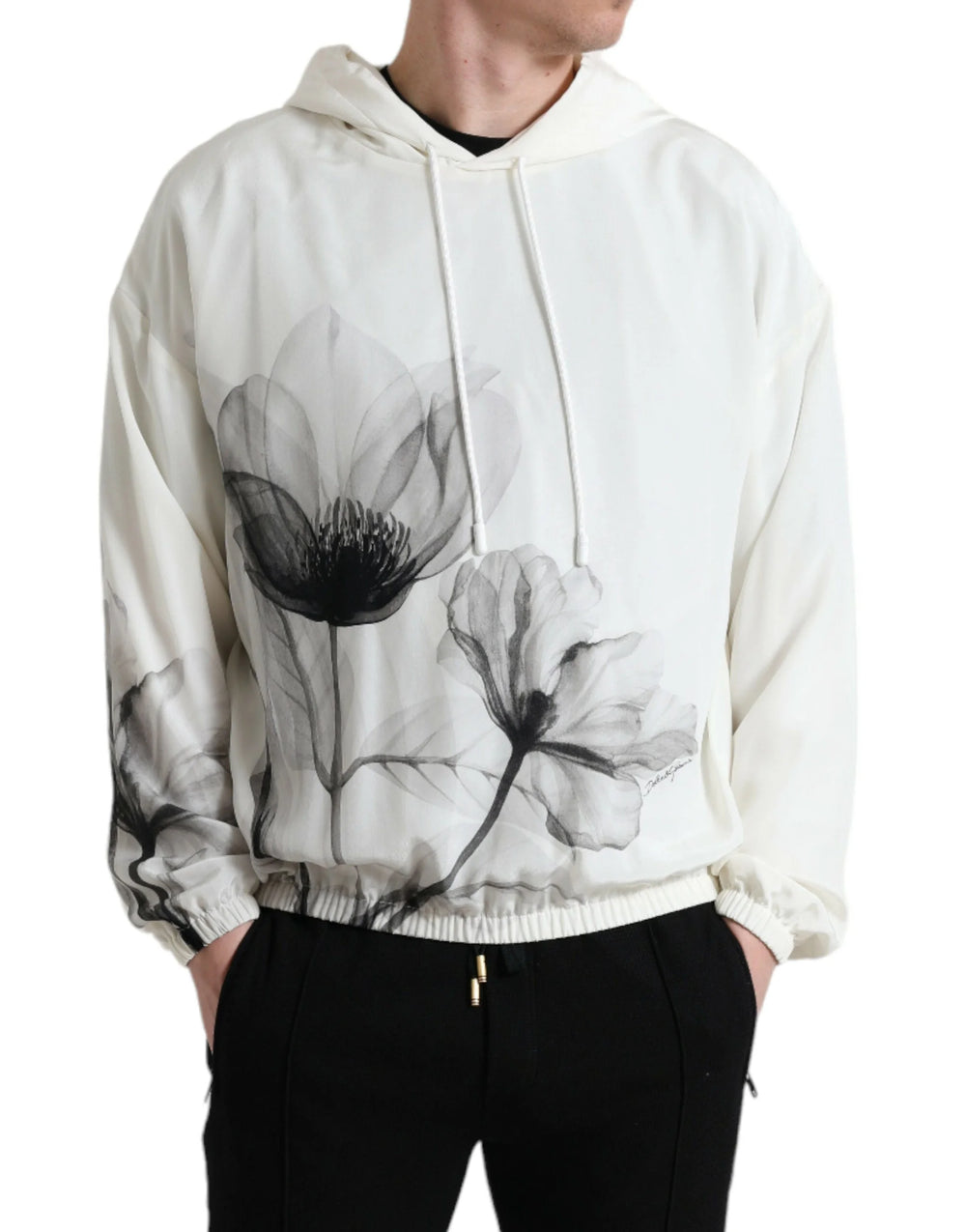 Dolce & Gabbana White Floral Print Hooded Pullover Sweater - IT48 | M - Hoodies