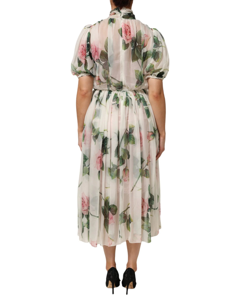 Dolce & Gabbana White Floral Print Silk Pleated Midi Dress - IT40|S - Dresses