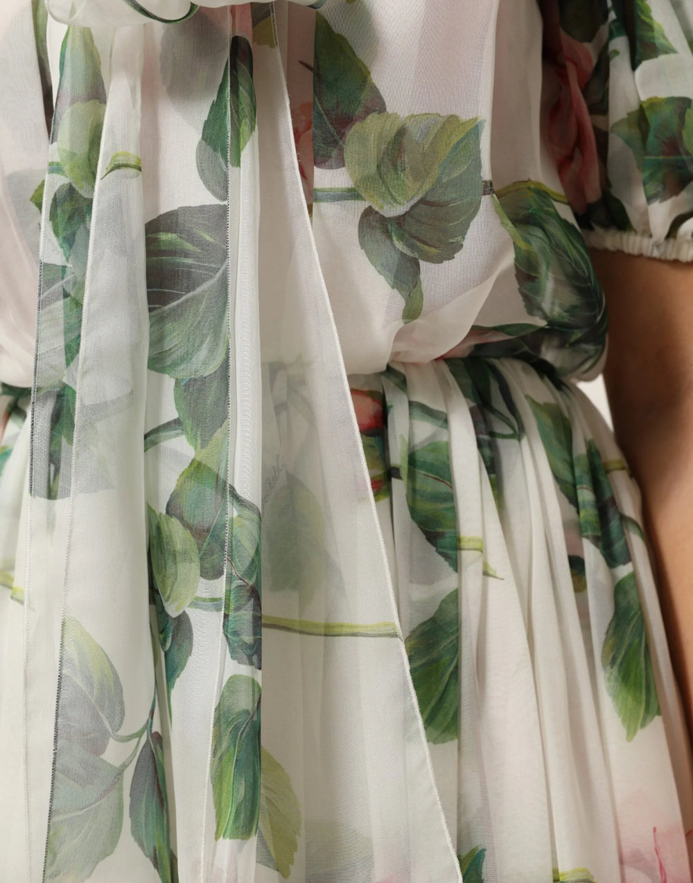 Dolce & Gabbana White Floral Print Silk Pleated Midi Dress - IT40|S - Dresses