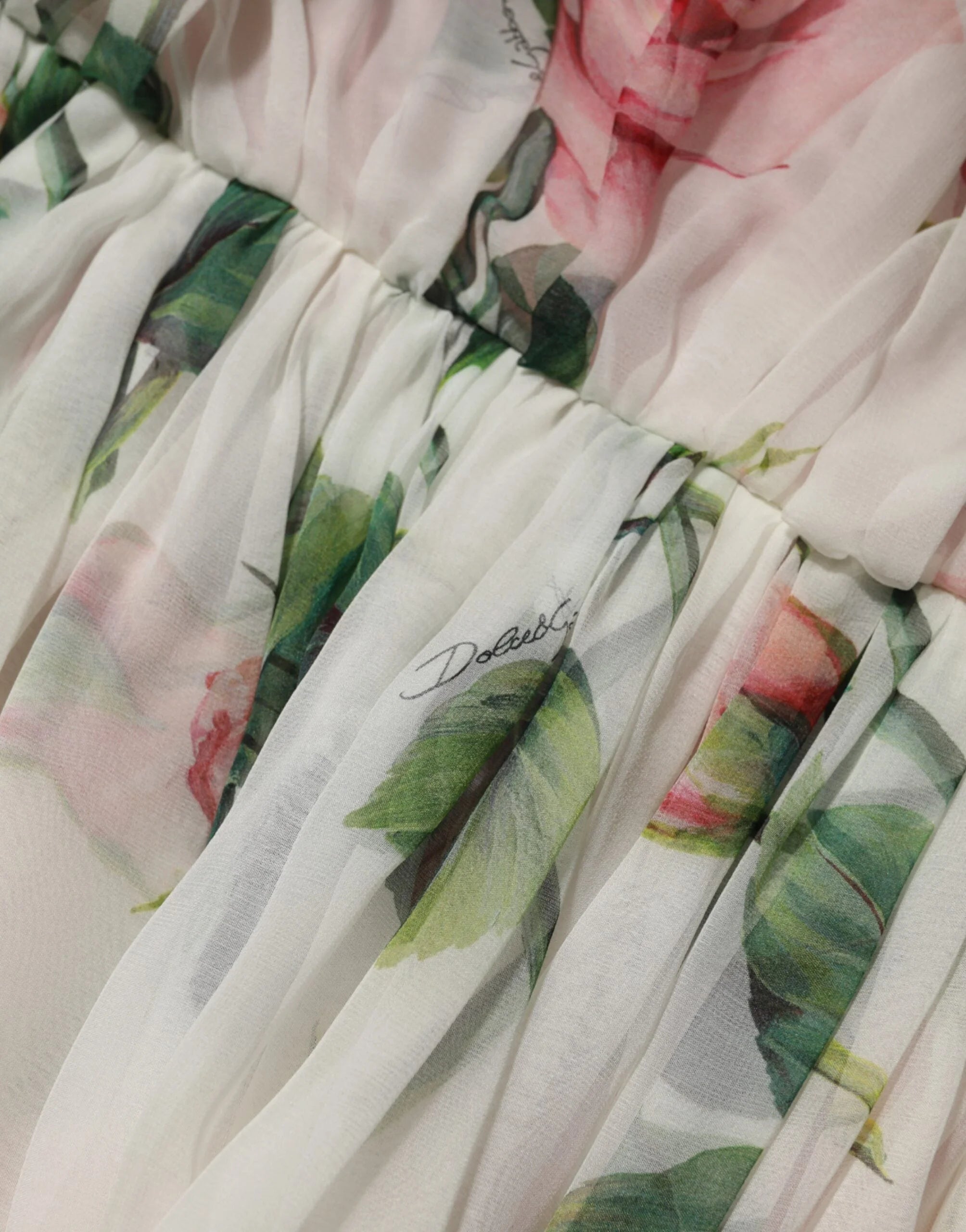 Dolce & Gabbana White Floral Print Silk Pleated Midi Dress - IT40|S - Dresses