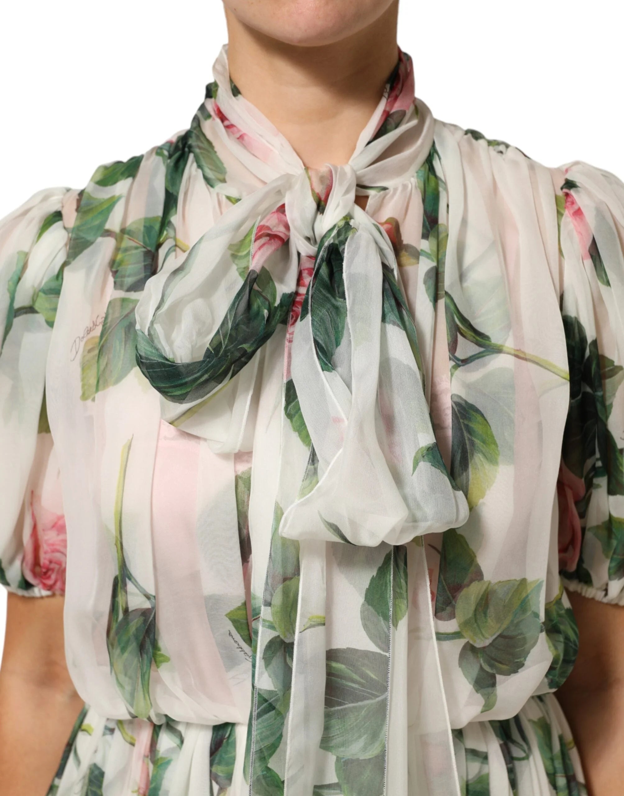 Dolce & Gabbana White Floral Print Silk Pleated Midi Dress - IT40|S - Dresses