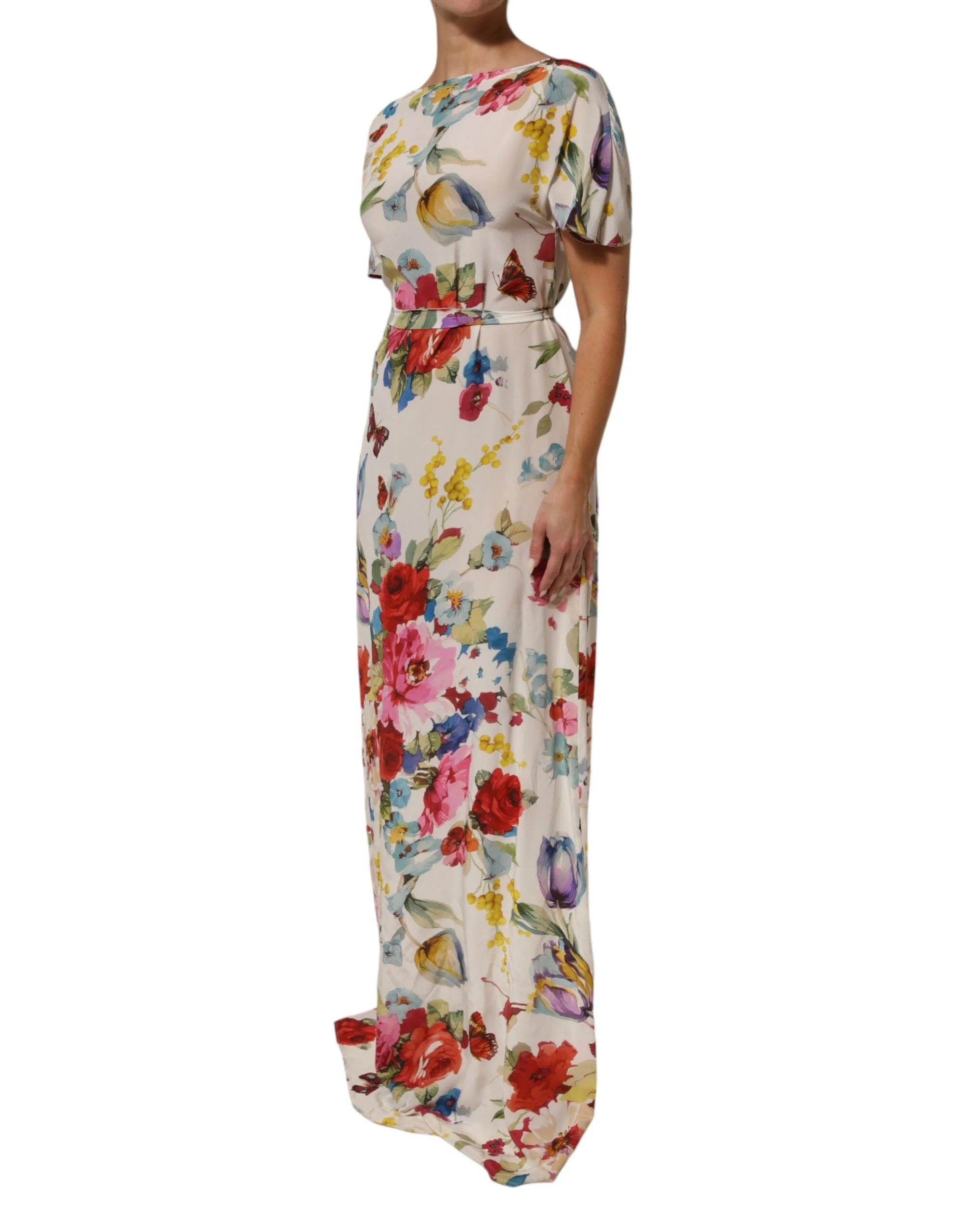 Dolce & Gabbana White Floral Print Silk Sheath LongGown Dress - IT40|S - Dresses
