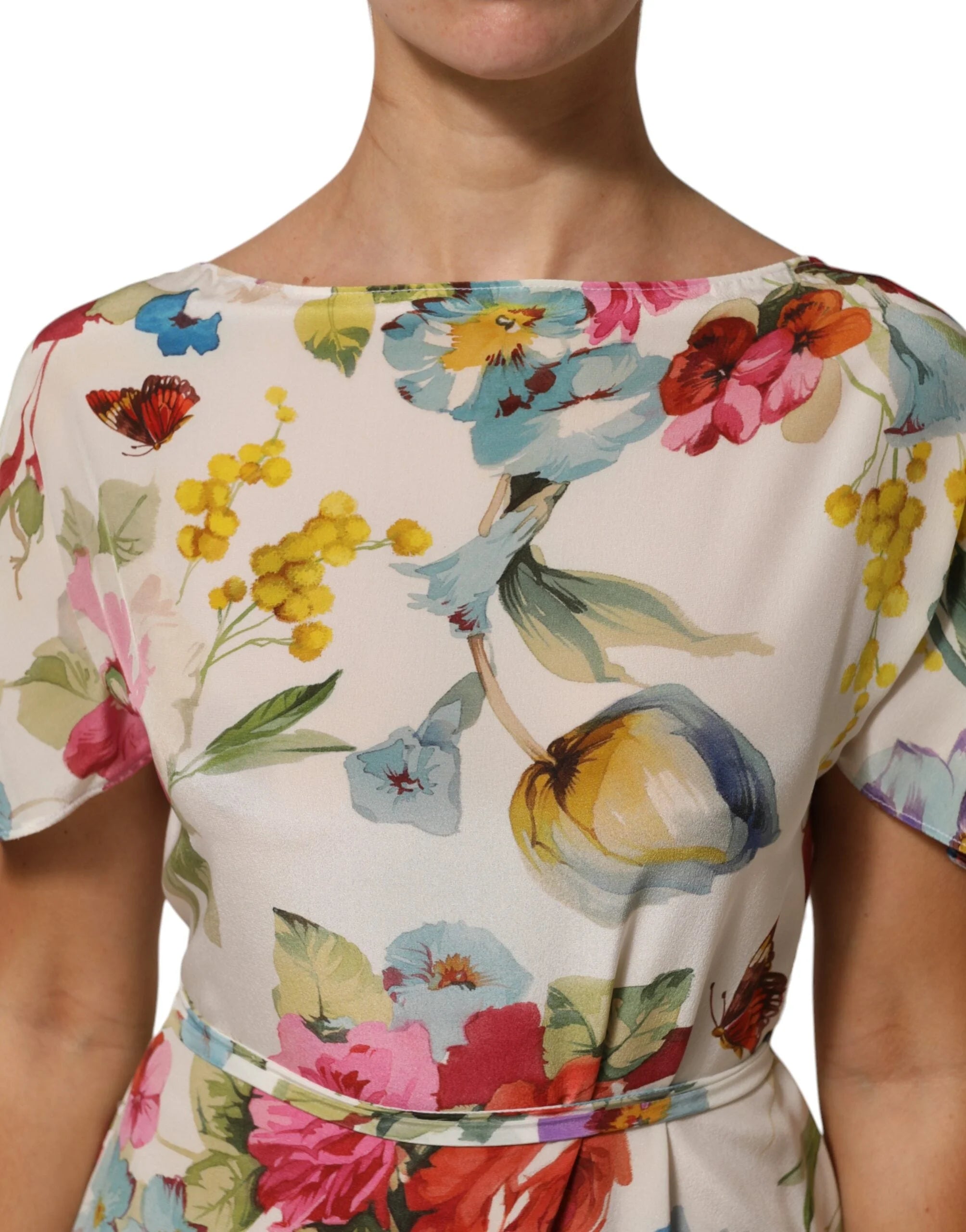 Dolce & Gabbana White Floral Print Silk Sheath LongGown Dress - IT40|S