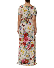 Dolce & Gabbana White Floral Print Silk Sheath LongGown Dress - IT40|S