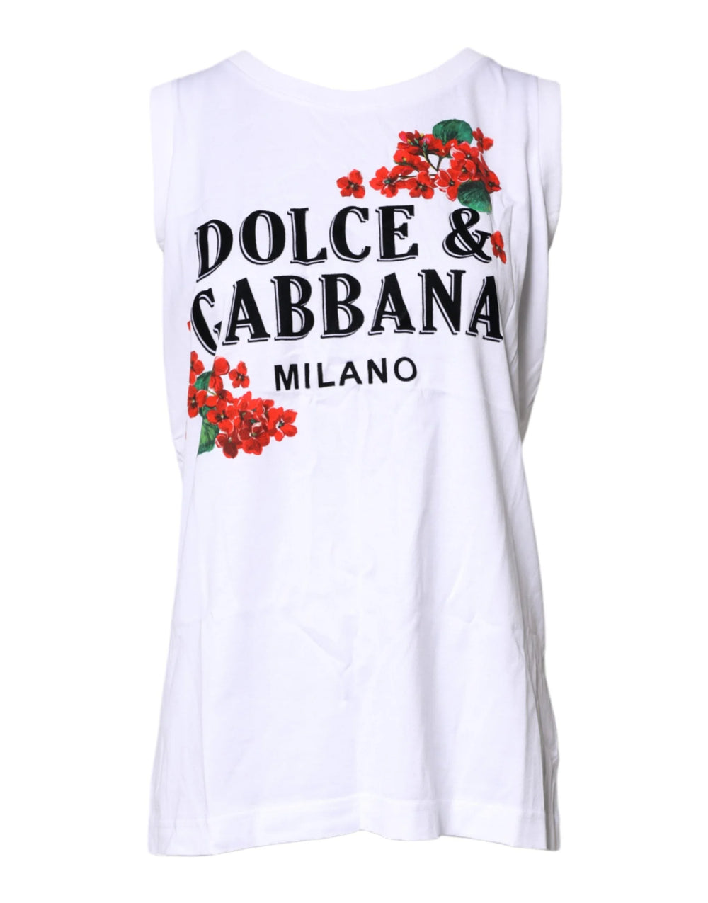 Dolce & Gabbana White Floral Printed Cotton Sleeveless T-shirt - IT40|S - T-Shirts