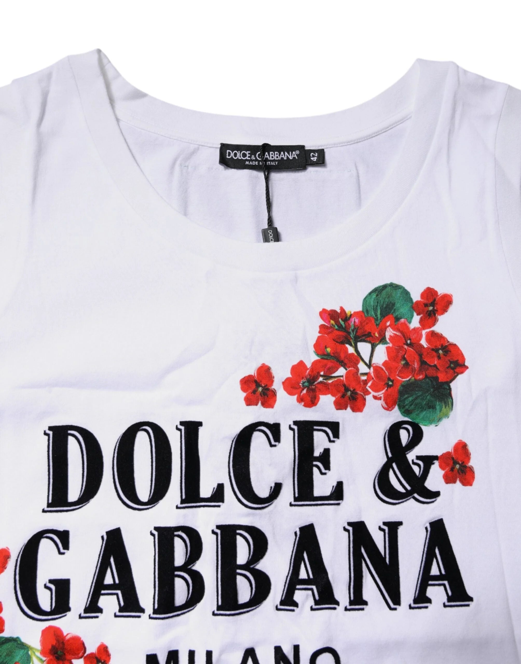 Dolce & Gabbana White Floral Printed Cotton Sleeveless T-shirt - IT40|S - T-Shirts