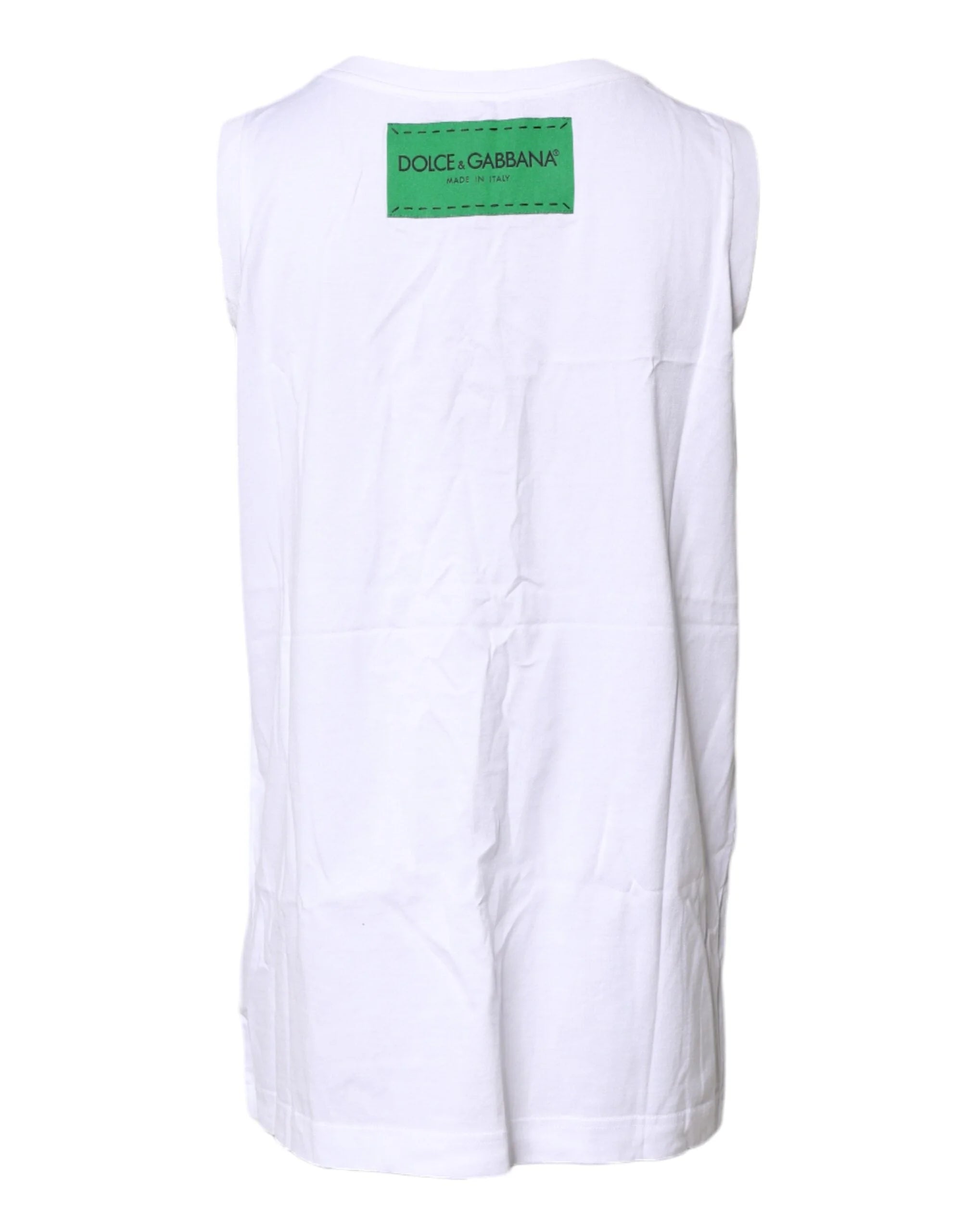 Dolce & Gabbana White Floral Printed Cotton Sleeveless T-shirt - IT40|S - T-Shirts