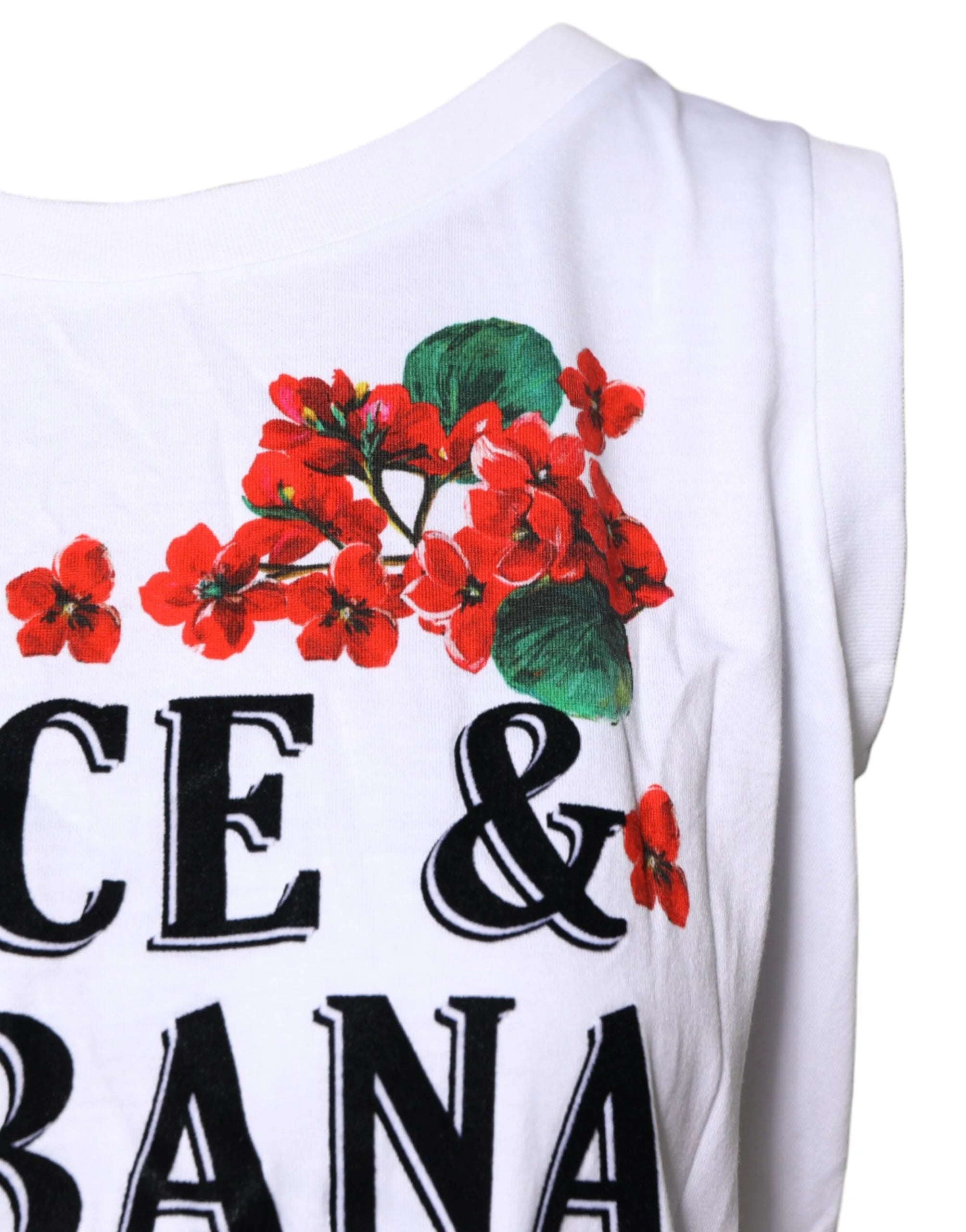 Dolce & Gabbana White Floral Printed Cotton Sleeveless T-shirt - IT40|S - T-Shirts