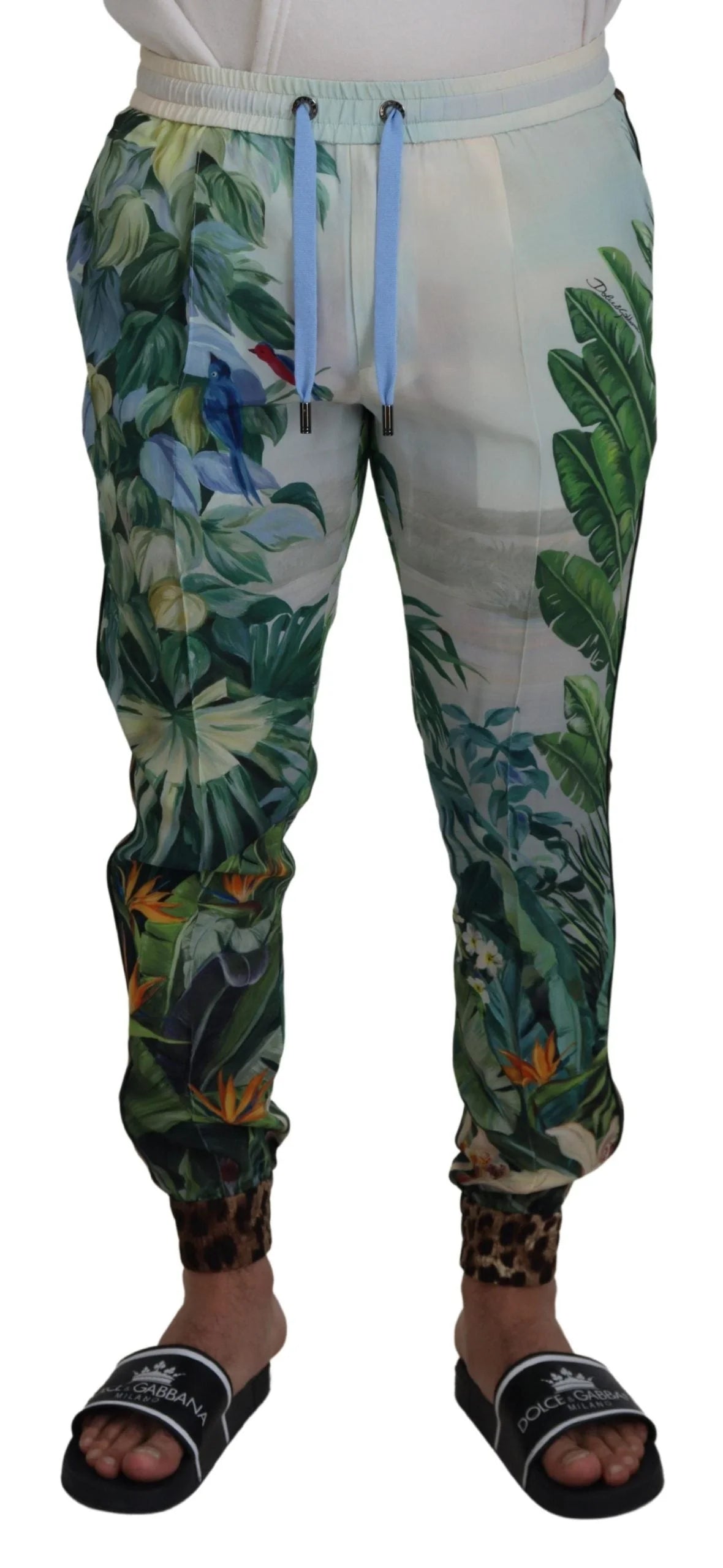 Dolce & Gabbana White Floral Printed Men Jogger Pants - IT48 | M - Joggers