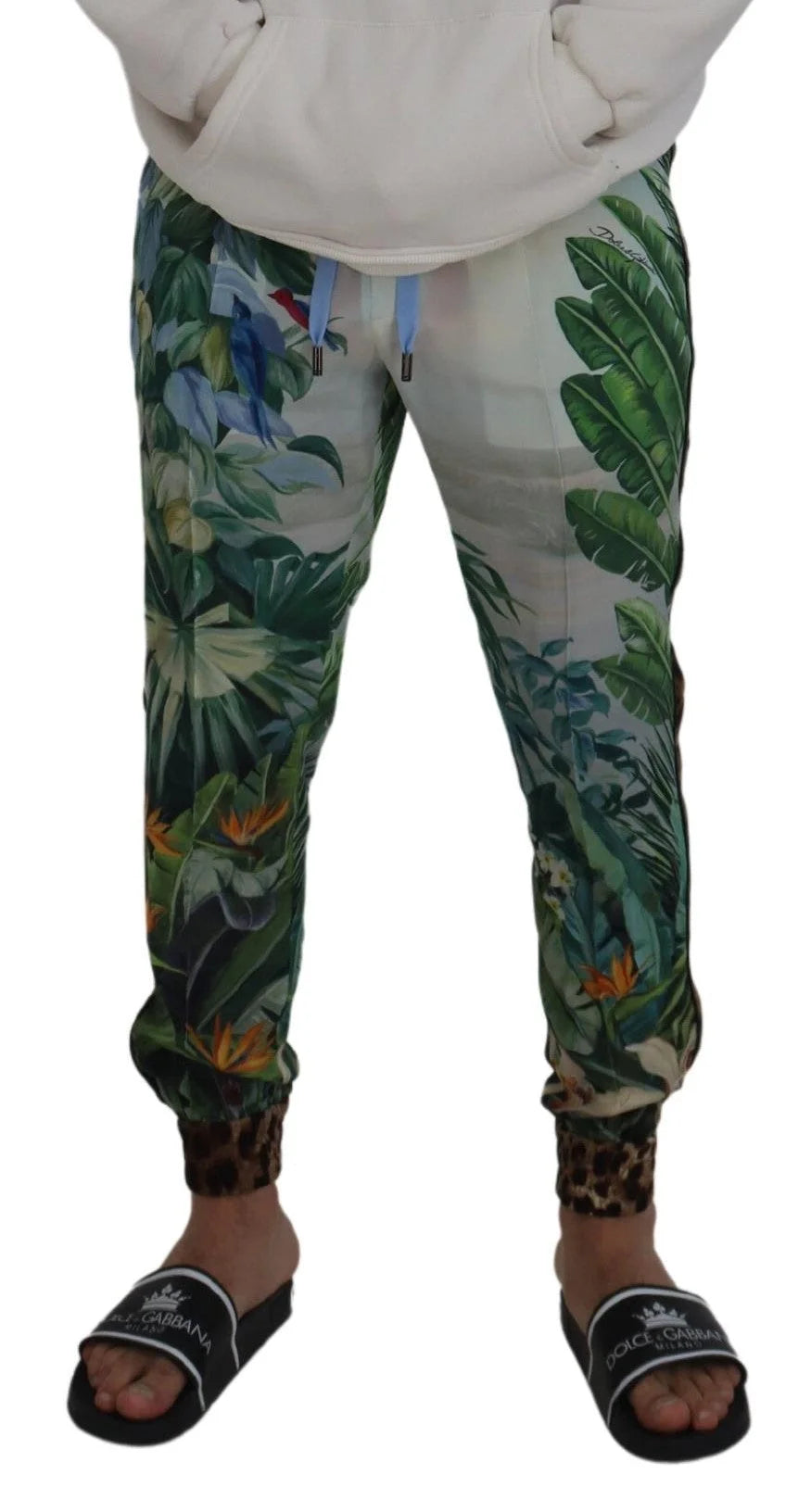Dolce & Gabbana White Floral Printed Men Jogger Pants - IT48 | M - Joggers