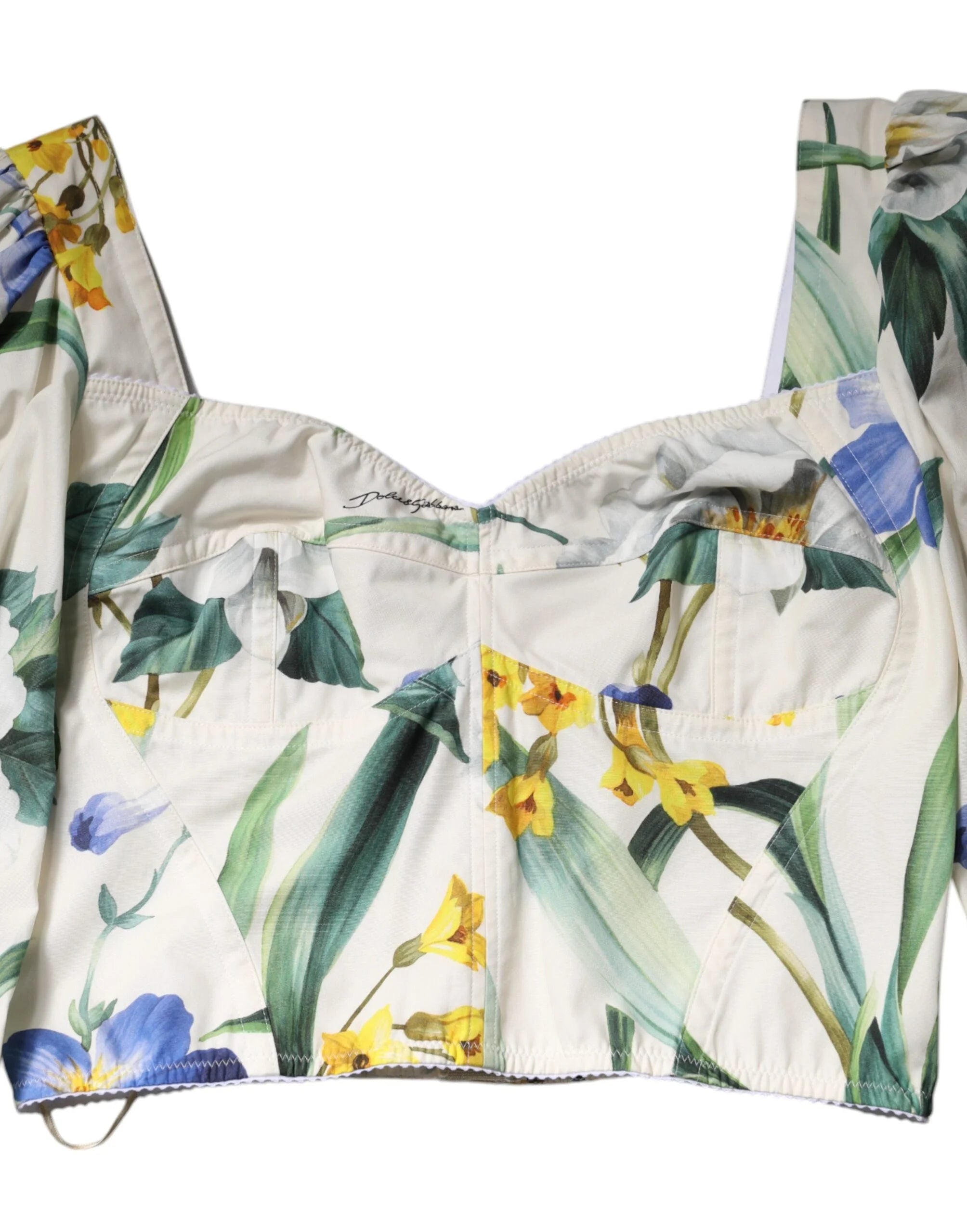 Dolce & Gabbana White Floral Puff Sleeves Crop Blouse Top - IT40|S