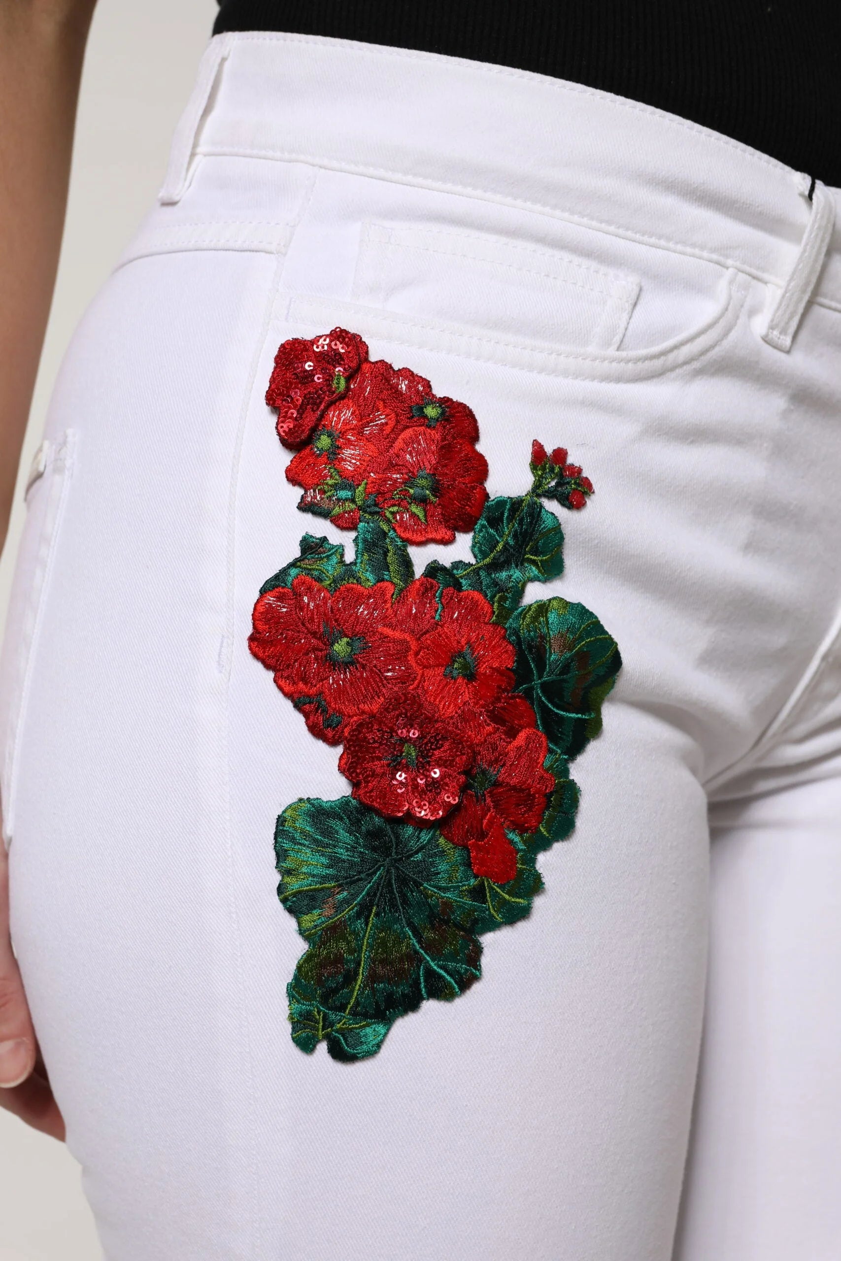 Dolce & Gabbana White Floral Sequined GIRLY Denim Jeans - Jeans
