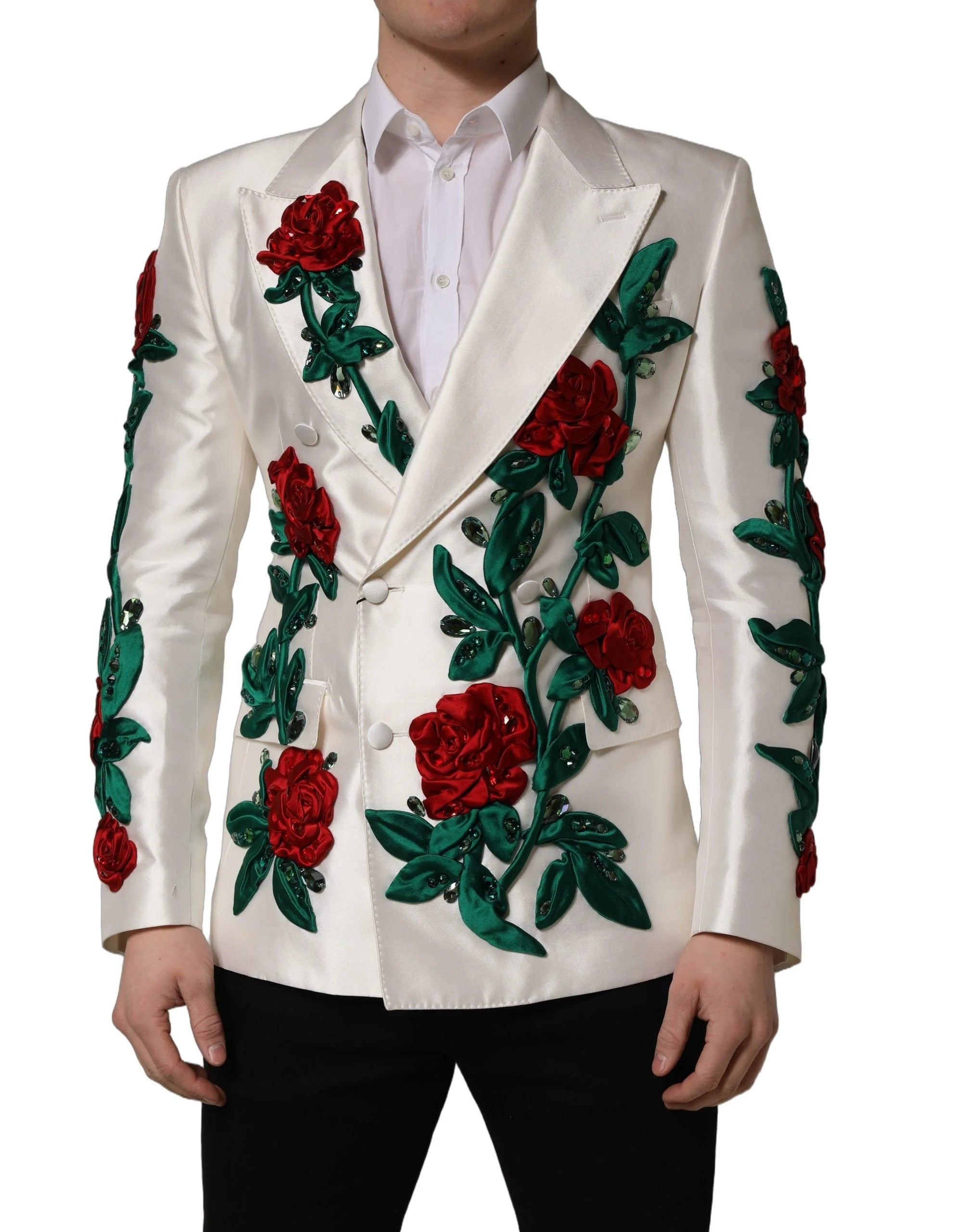 Dolce & Gabbana White Floral SICILIA Double Breasted Jacket - IT50 | L