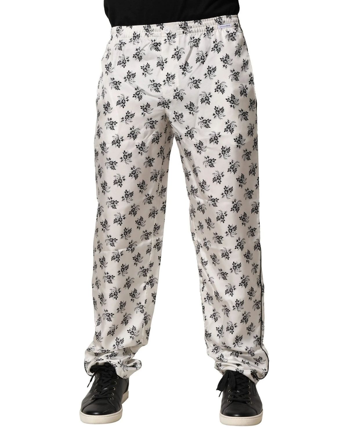 Dolce & Gabbana White Floral Silk Casual Lounge Pants - IT3 | XS - Joggers