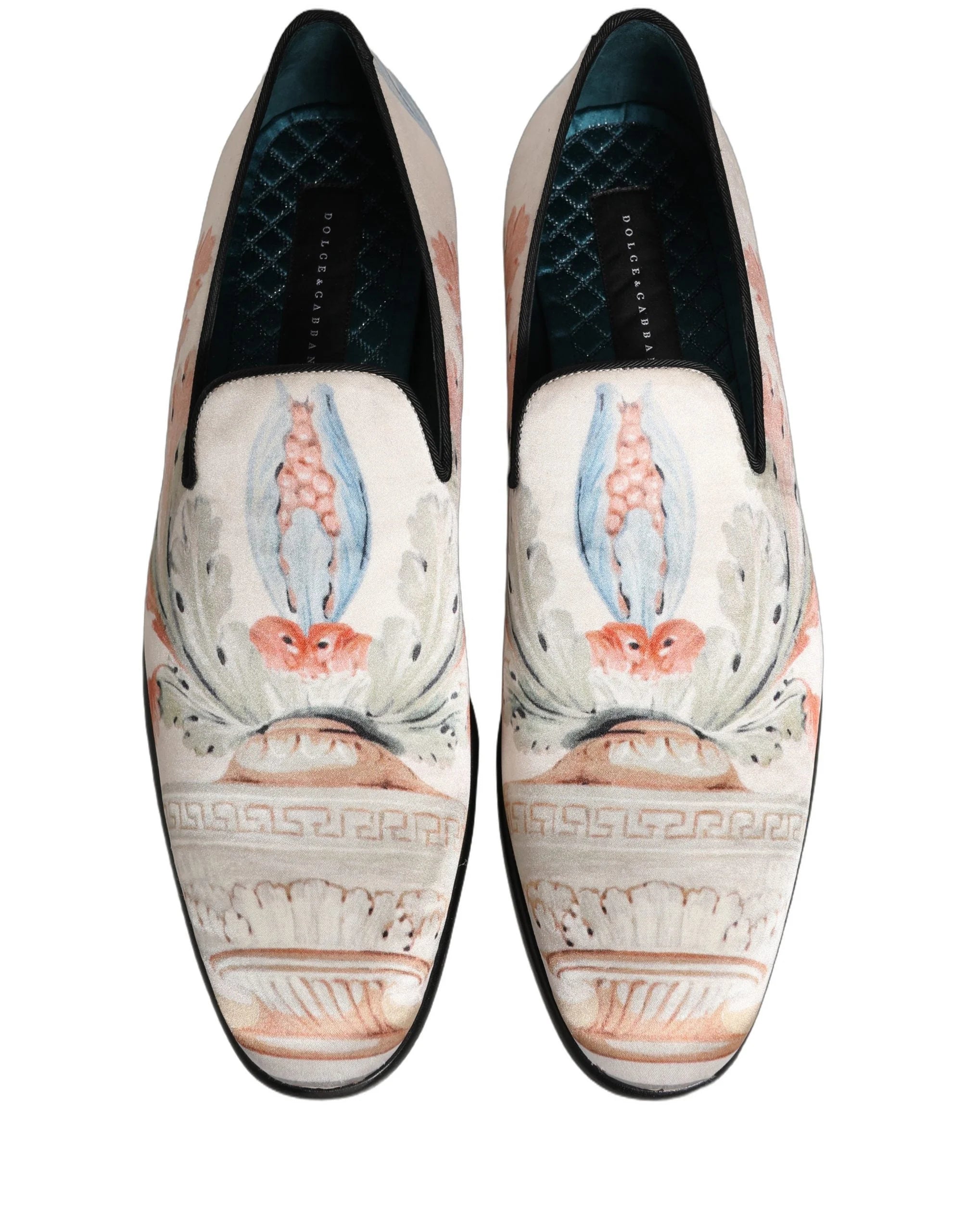 Dolce & Gabbana White Floral Vase Slip On Dress Loafers Shoes - EU44/US11