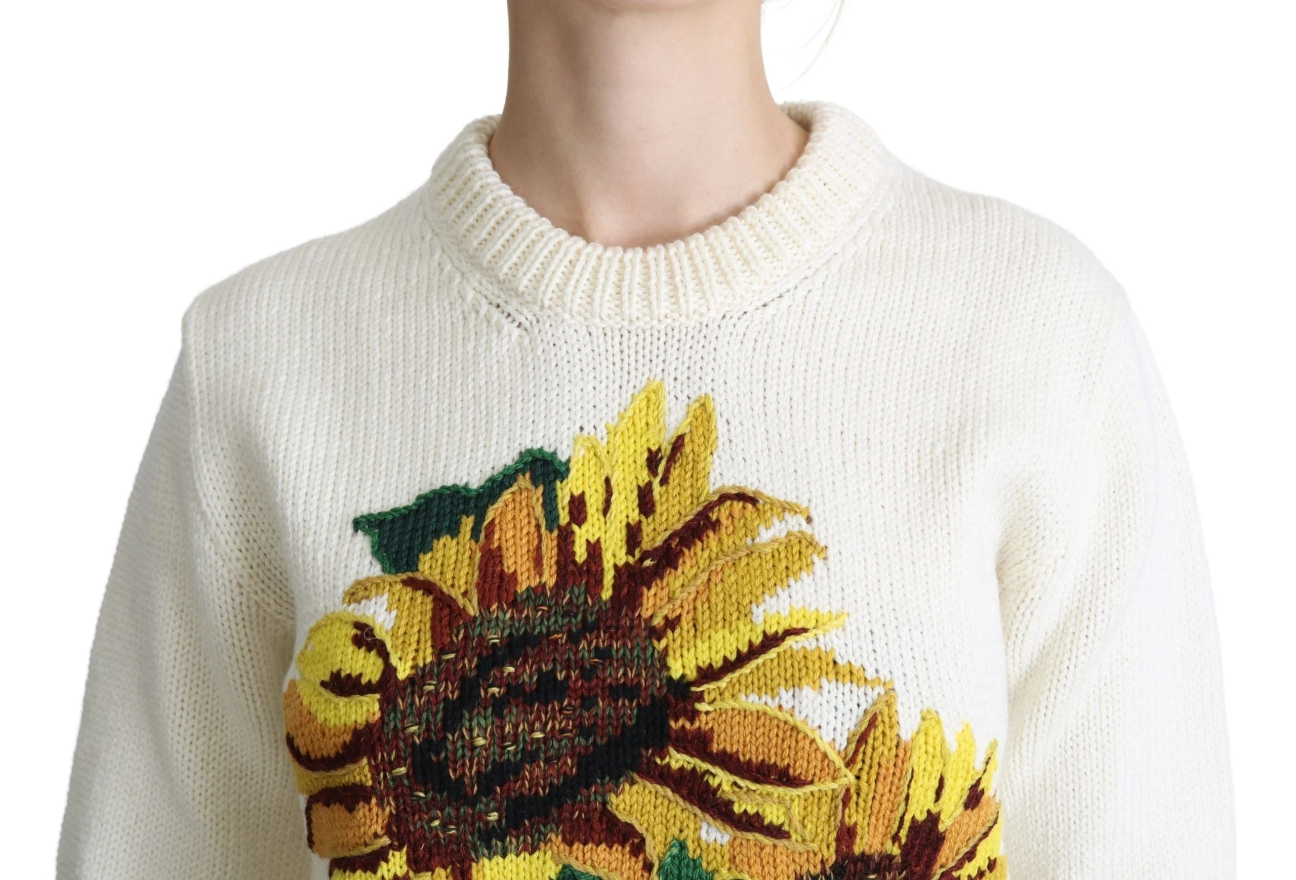 Dolce & Gabbana White Floral Wool Pullover Sunflower Sweater - IT36 | XS - Sweaters