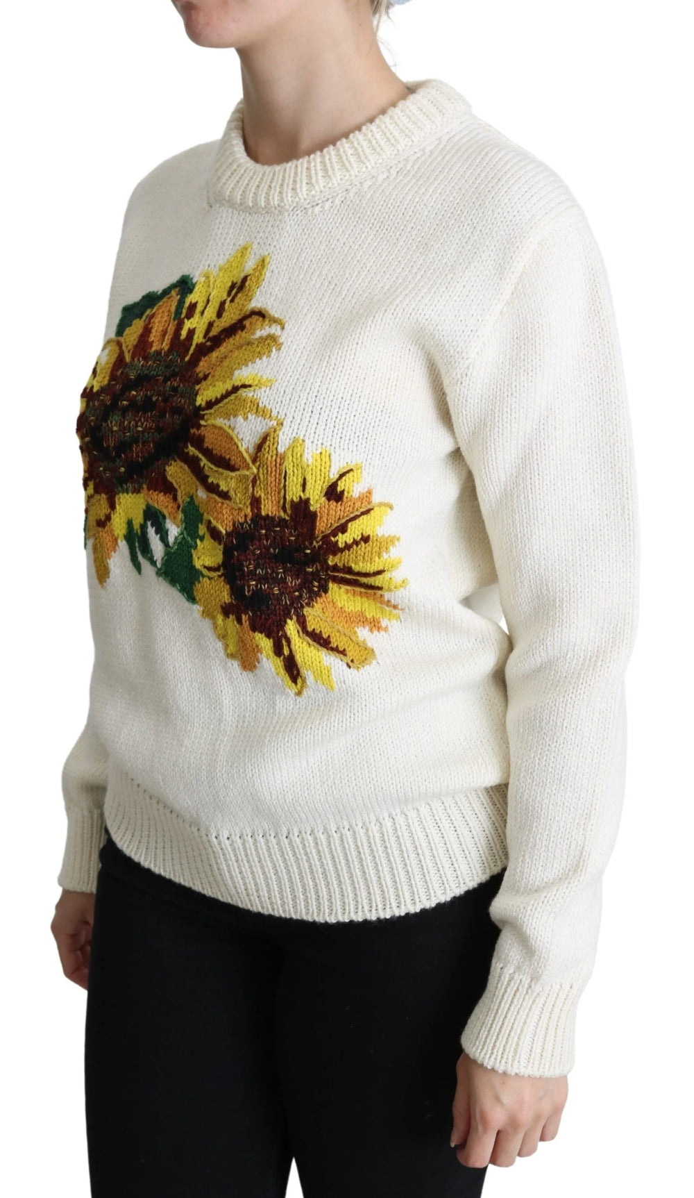 Dolce & Gabbana White Floral Wool Pullover Sunflower Sweater - IT36 | XS - Sweaters