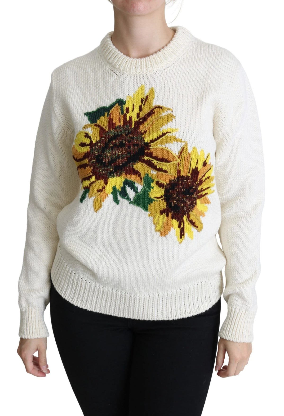 Dolce & Gabbana White Floral Wool Pullover Sunflower Sweater - IT36 | XS - Sweaters