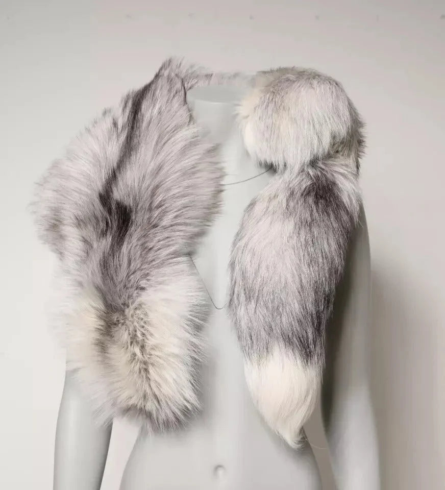 Dolce & Gabbana White Fox Fur Neck Wrap Warmer Winter Scarf - Scarves & Shawls