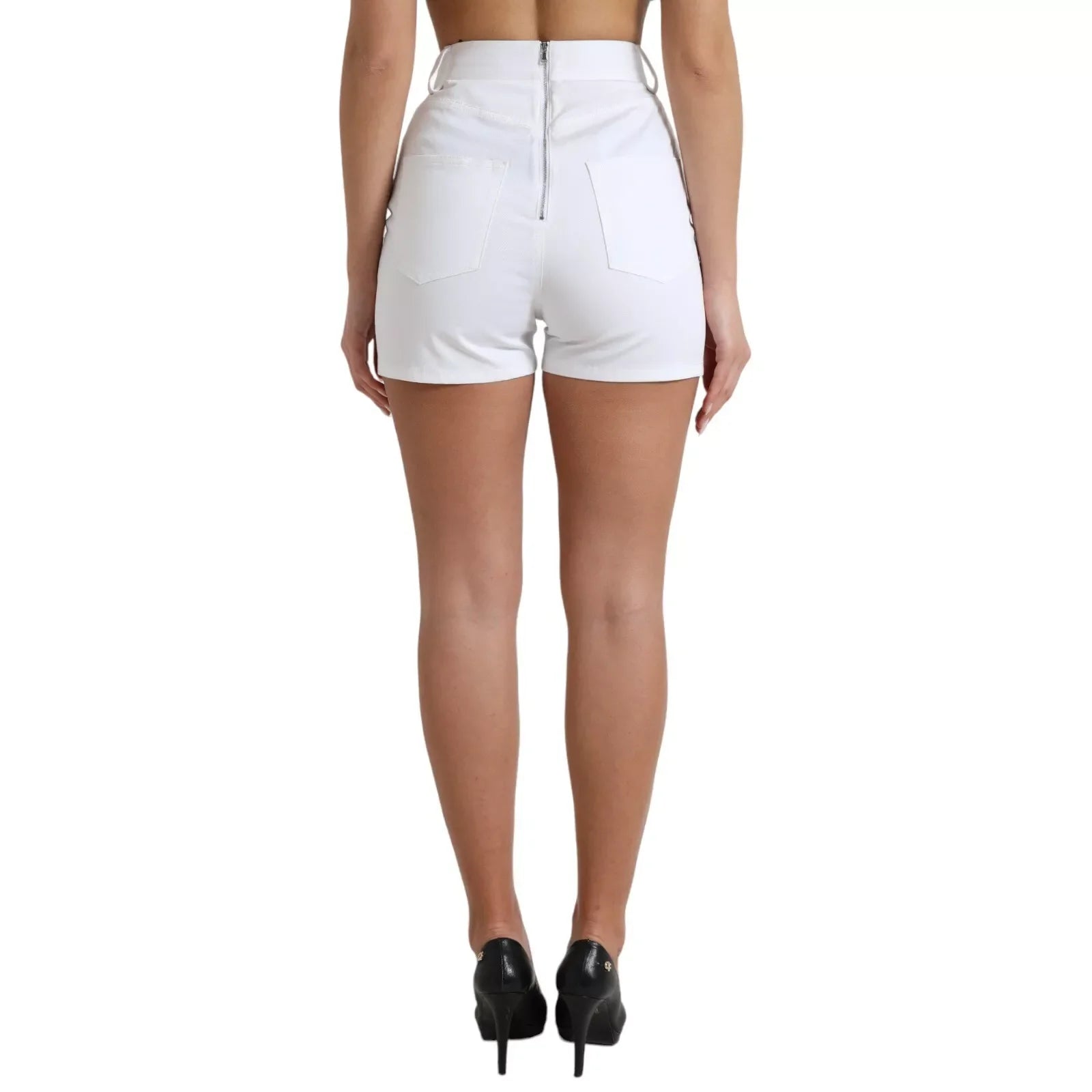 Dolce & Gabbana White Front Lace High Waist Hot Pants Shorts - IT40|S
