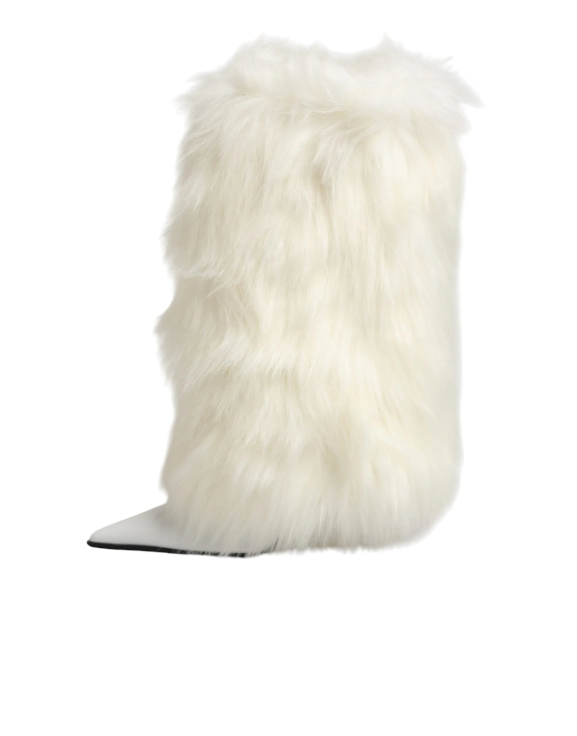 Dolce & Gabbana White Fur Pointed Knee High Stiletto Boots Shoes - EU38/US7.5