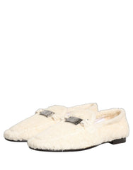 Dolce & Gabbana White Fur Shearling Men Dress Loafers Shoes - EU43/US10