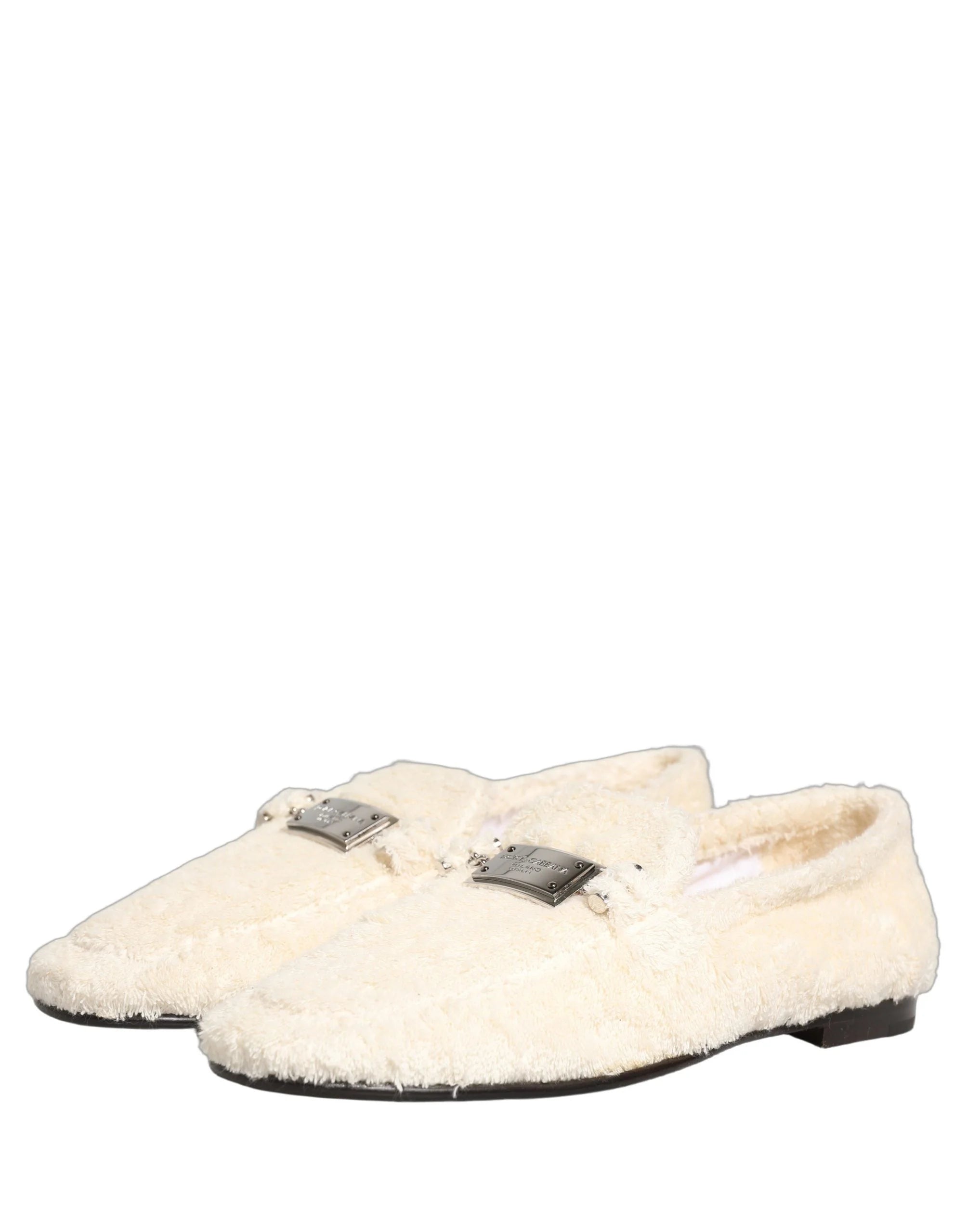 Dolce & Gabbana White Fur Shearling Men Dress Loafers Shoes - EU43/US10