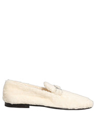 Dolce & Gabbana White Fur Shearling Men Dress Loafers Shoes - EU43/US10
