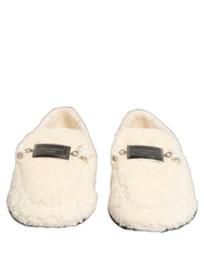 Dolce & Gabbana White Fur Shearling Men Dress Loafers Shoes - EU43/US10