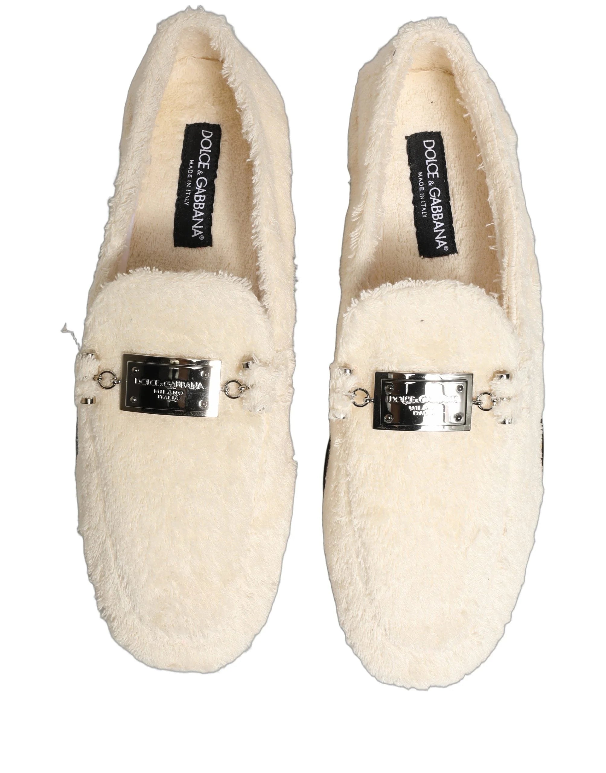 Dolce & Gabbana White Fur Shearling Men Dress Loafers Shoes - EU43/US10