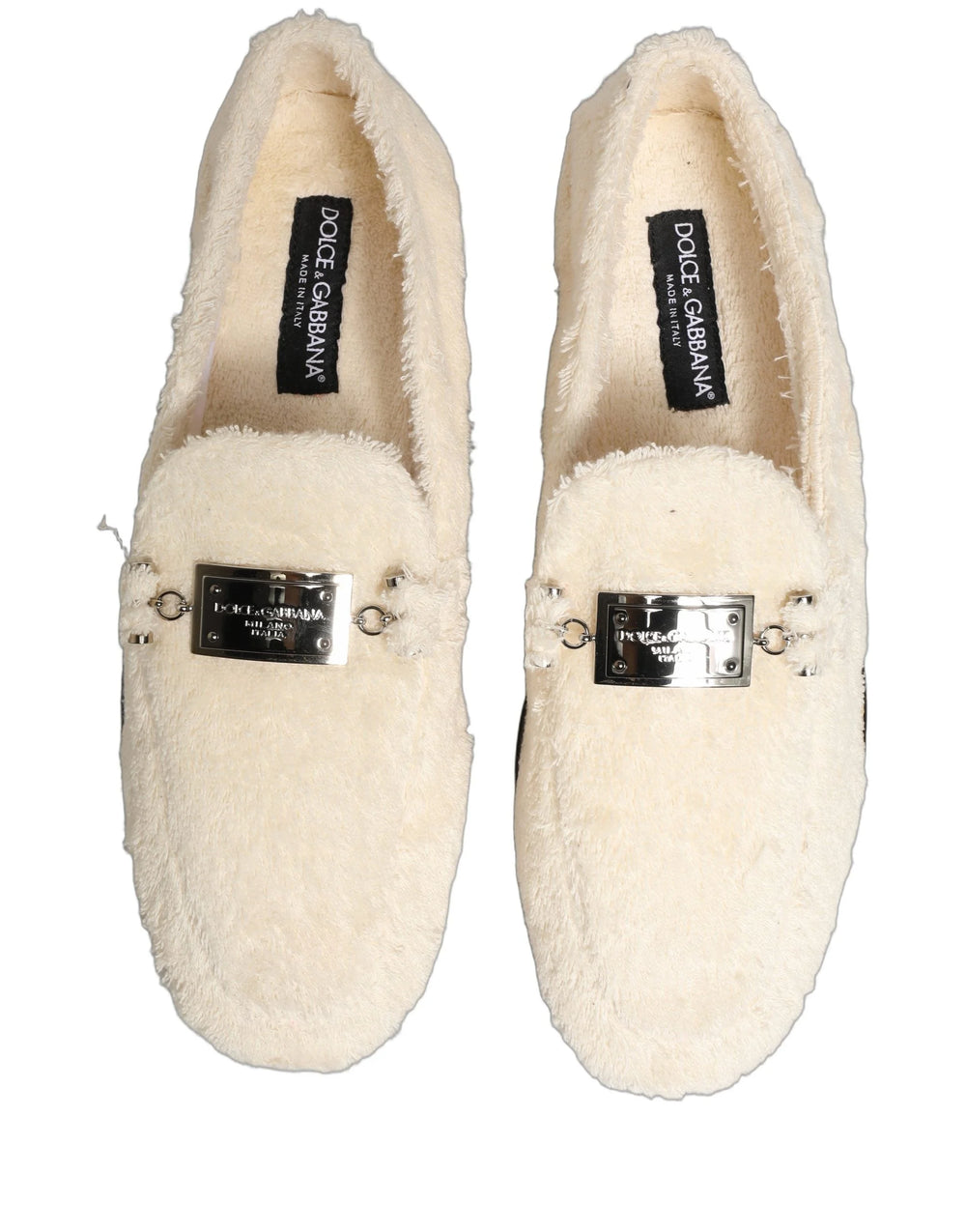 Dolce & Gabbana White Fur Shearling Men Dress Loafers Shoes - EU43/US10