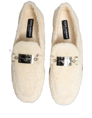Dolce & Gabbana White Fur Shearling Men Dress Loafers Shoes - EU43/US10
