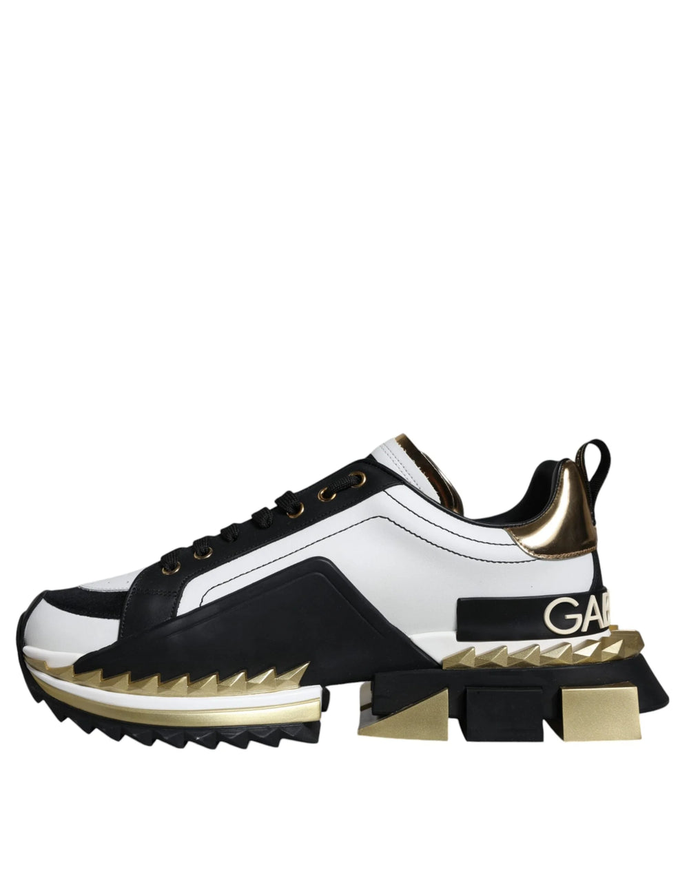 Dolce & Gabbana White Gold Black Leather SUPER KING Sneakers Shoes - Sneakers