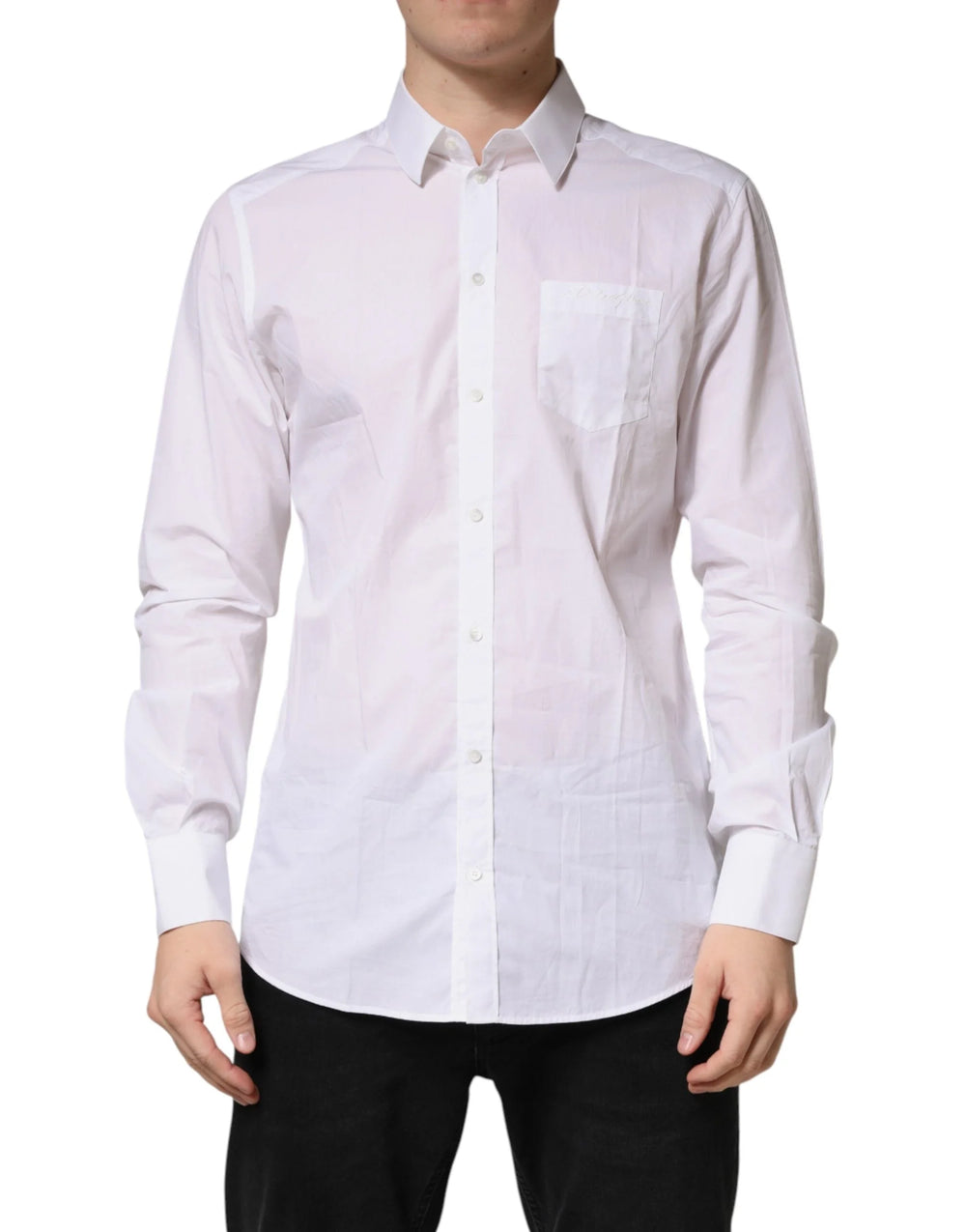 Dolce & Gabbana White GOLD Cotton Collared Formal Dress Shirt - IT41 | L
