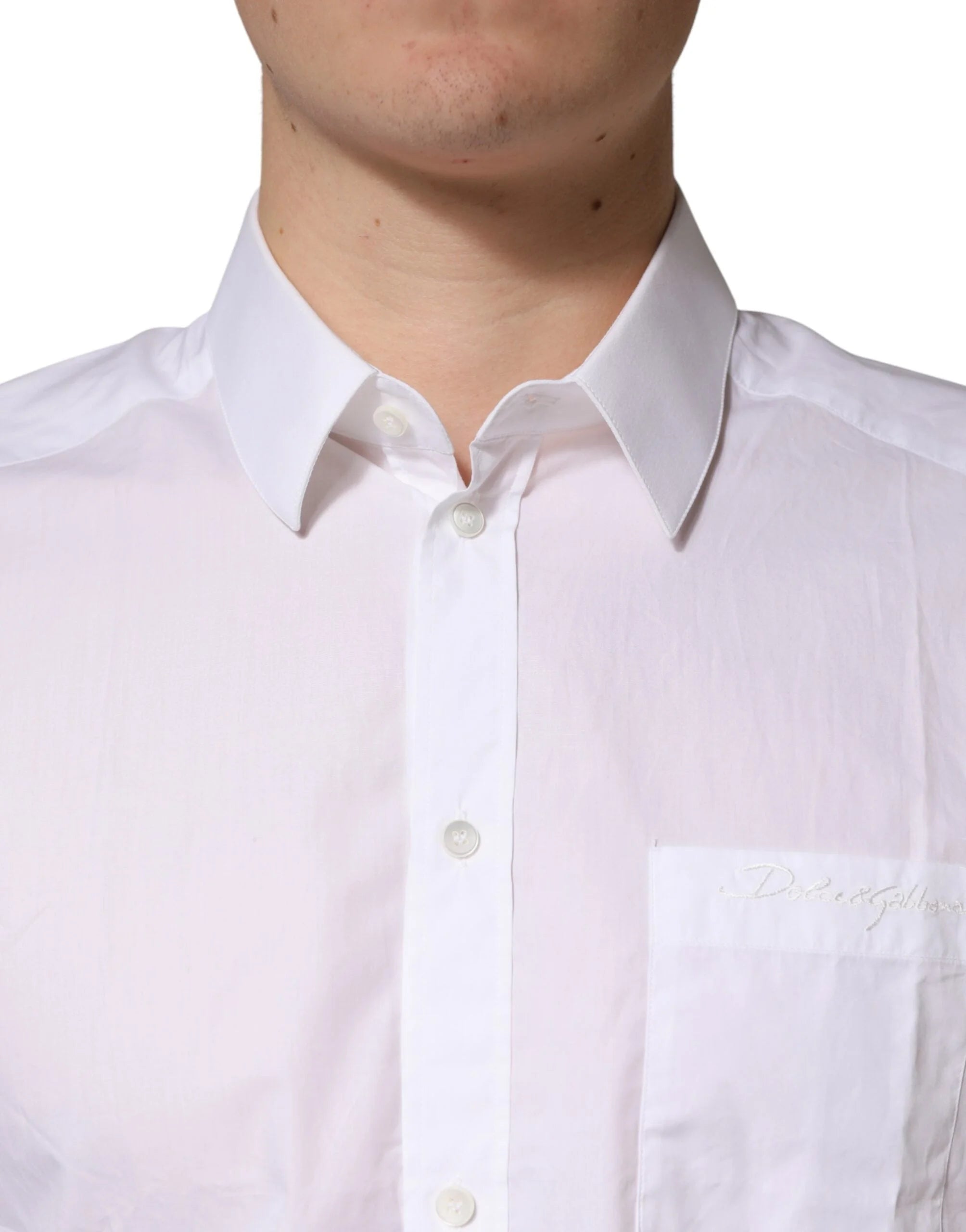 Dolce & Gabbana White GOLD Cotton Collared Formal Dress Shirt - IT41 | L