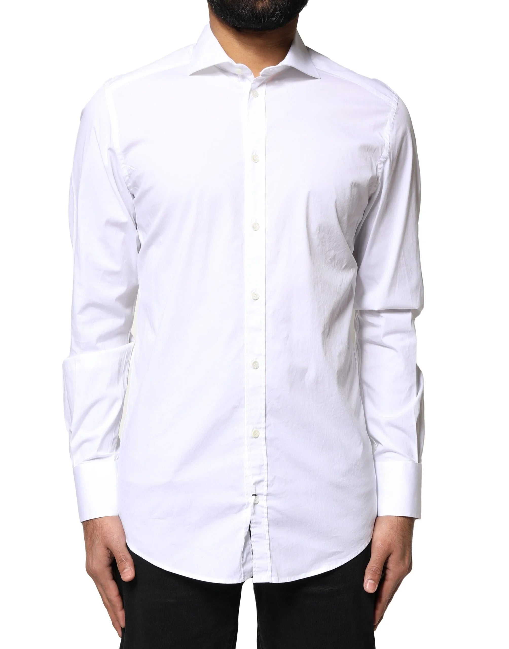 Dolce & Gabbana White GOLD Cotton Long Sleeves Dress Shirt - IT39 | S - Shirts