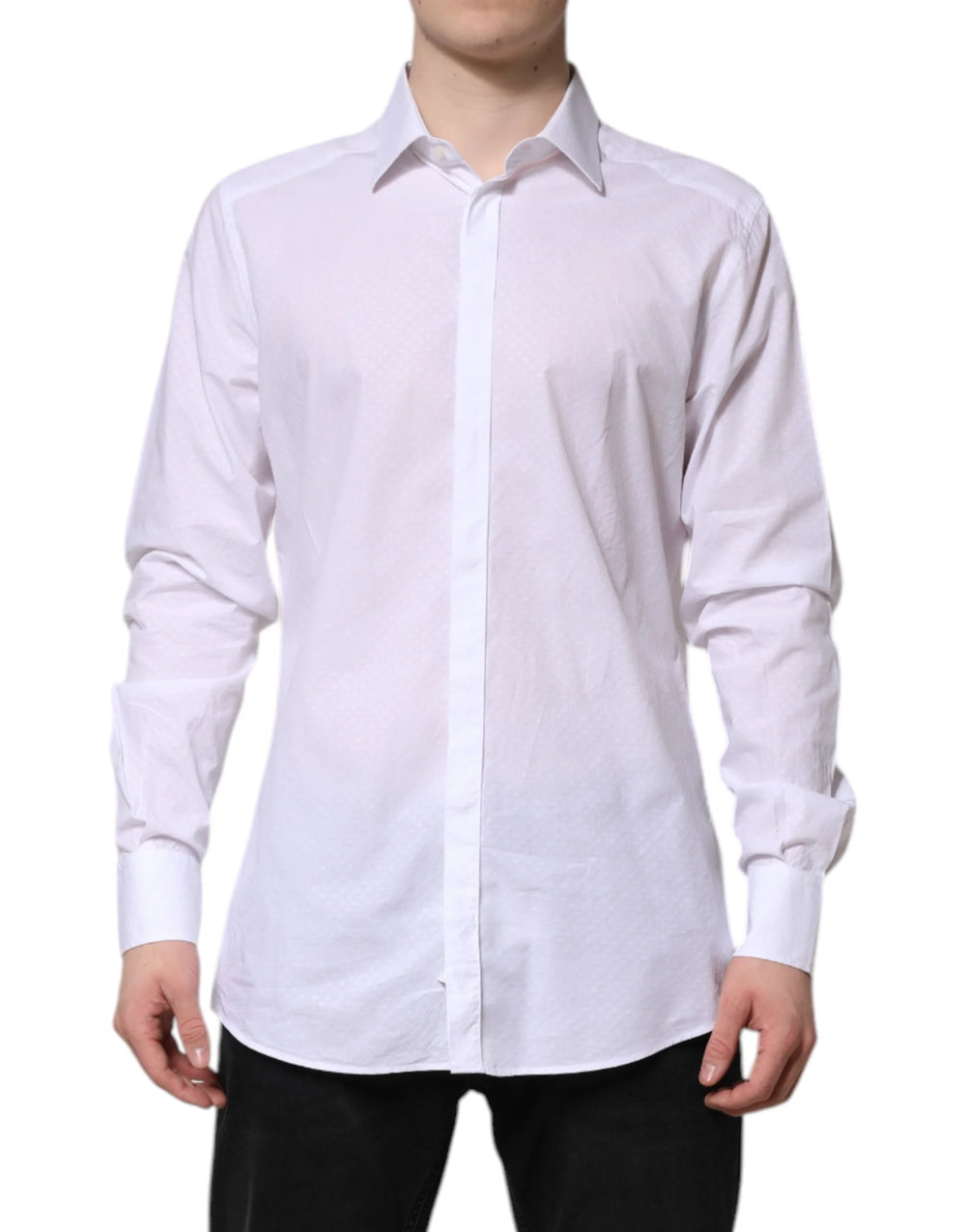 Dolce & Gabbana White GOLD Cotton Long Sleeves Formal Shirt - IT42 | XL