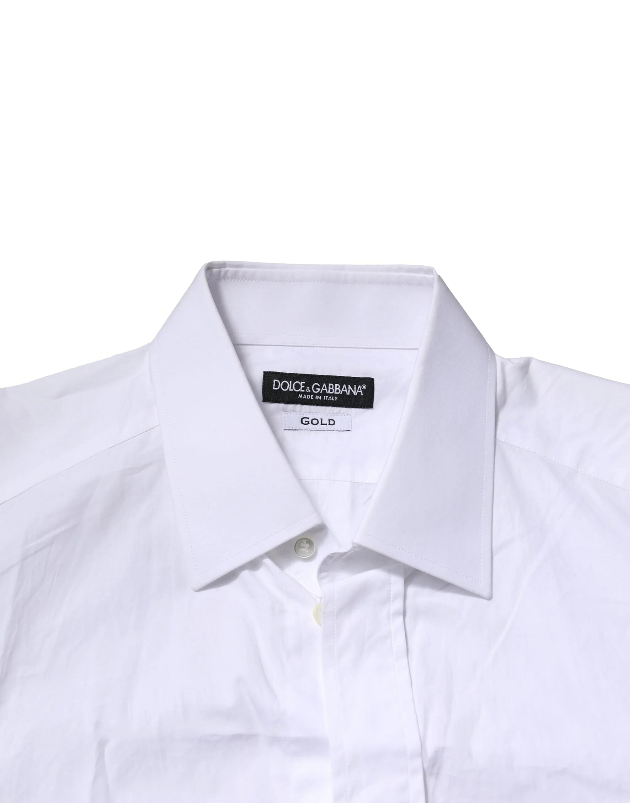 Dolce & Gabbana White GOLD Cotton Men Dress Formal Shirt - IT42 | XL - Shirts