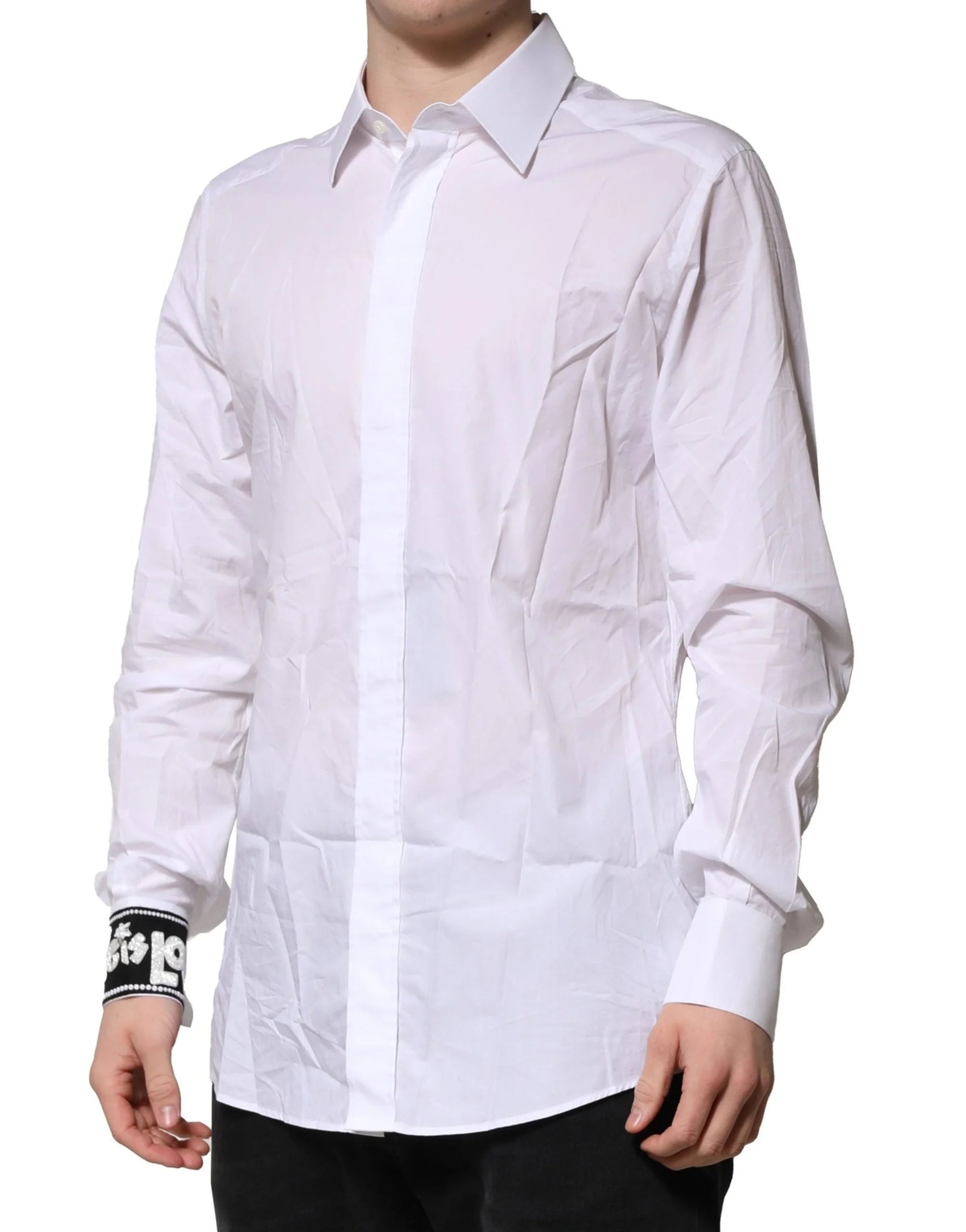 Dolce & Gabbana White GOLD Cotton Men Dress Formal Shirt - IT42 | XL - Shirts