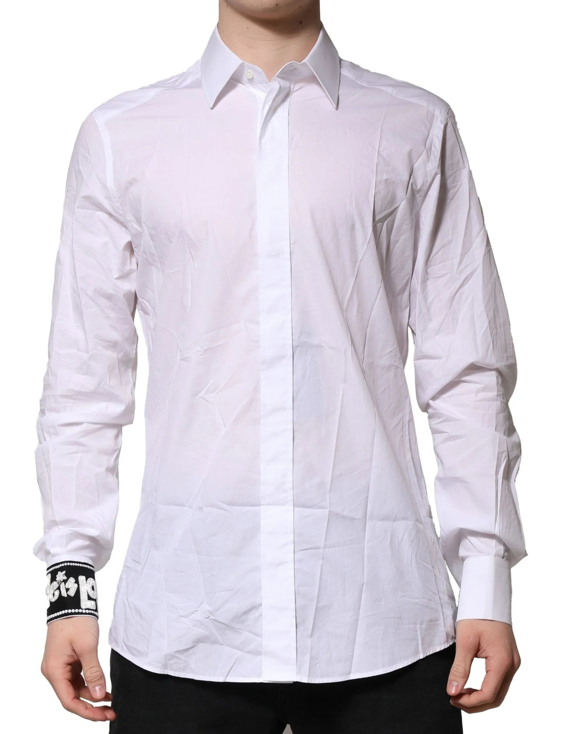 Dolce & Gabbana White GOLD Cotton Men Dress Formal Shirt - IT42 | XL - Shirts