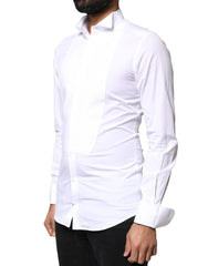 Dolce & Gabbana White GOLD Cotton Poplin Bib Formal Men Dress Shirt - IT39 | S - Shirts