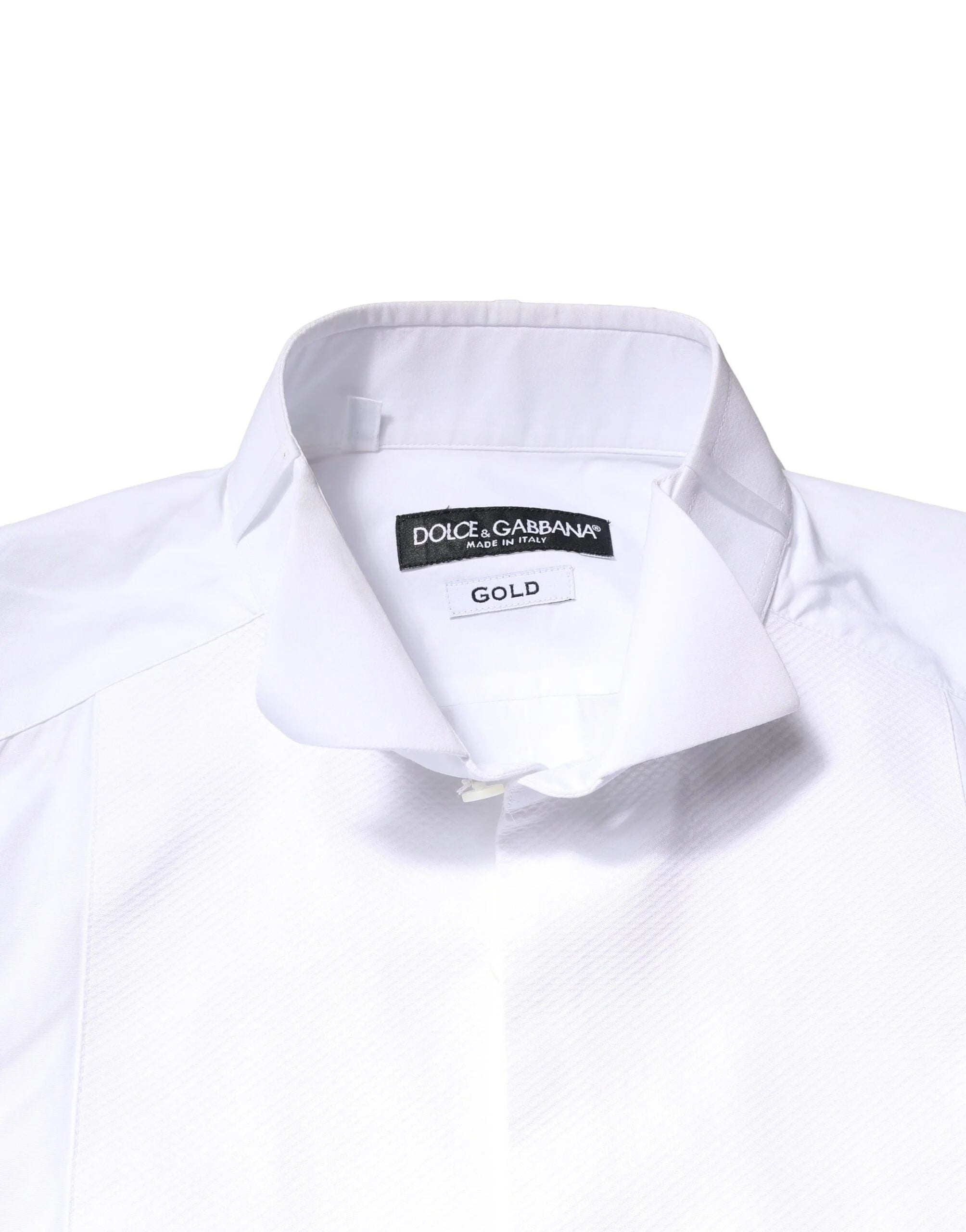 Dolce & Gabbana White GOLD Cotton Poplin Bib Formal Men Dress Shirt - IT39 | S - Shirts