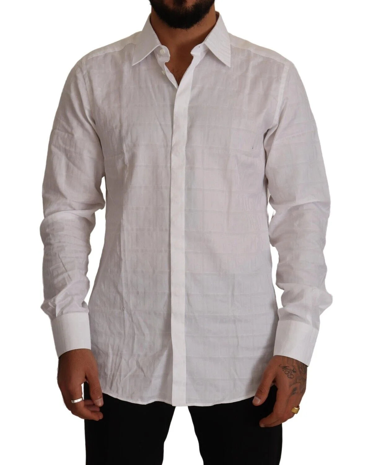 Dolce & Gabbana White GOLD Cotton Slim Fit Dress Formal Shirt - Shirts
